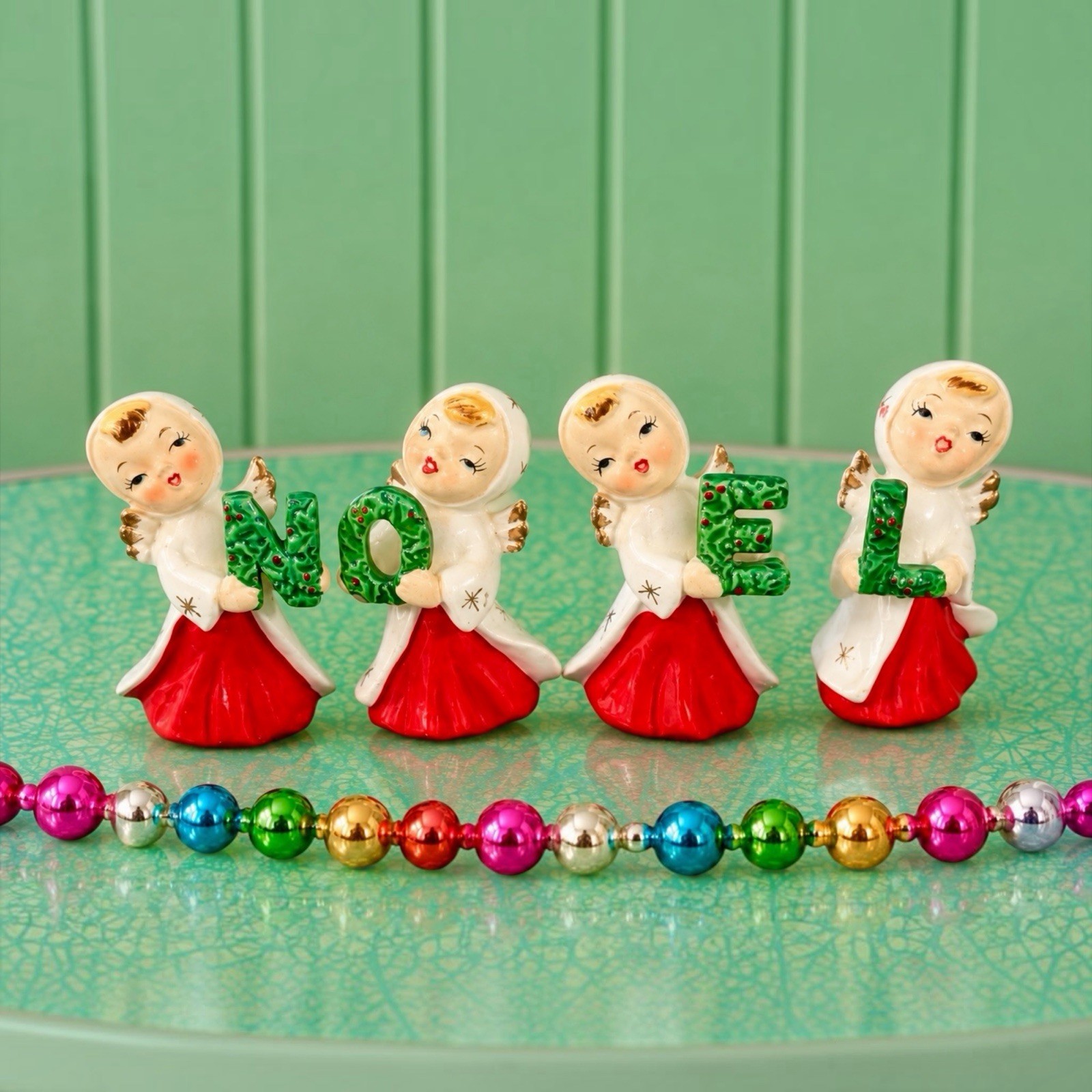 Vintage Norcrest Christmas NOEL Angel Figurines Japan MCM