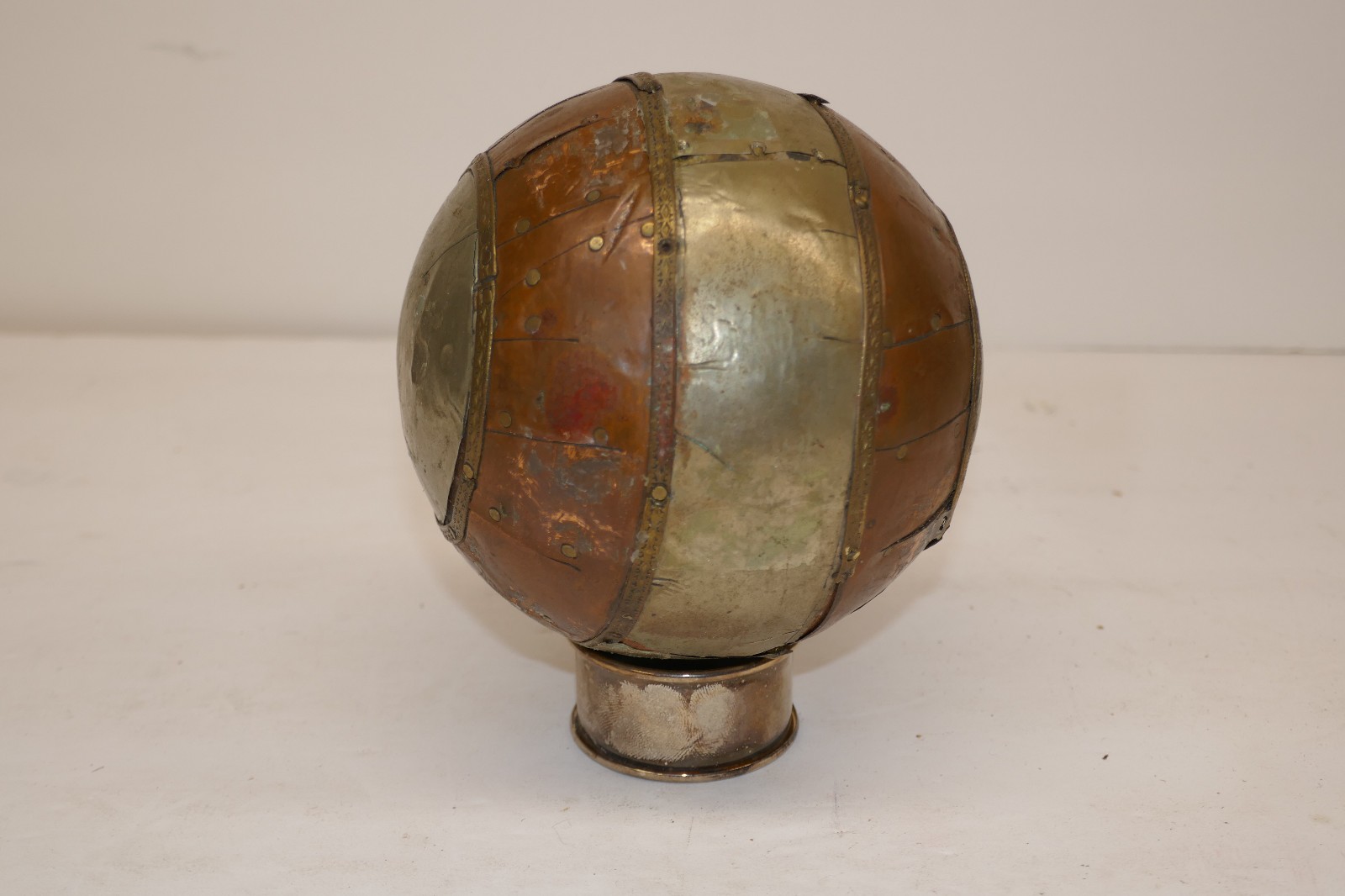 Victorian English Wood Copper / Brass Ball Ornamental Home Decor Statement Piece Victorian English Wood Copper / Brass Ball Ornamental Home Decor Statement Piece