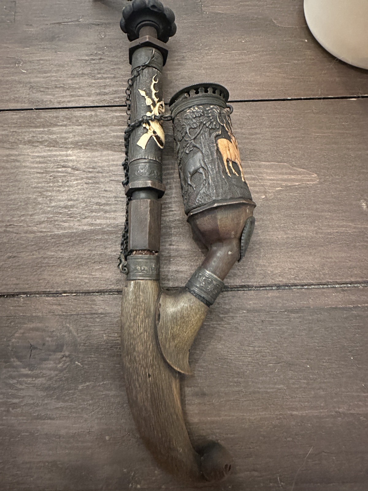 Antique vintage car Wood German tobacco deer design 