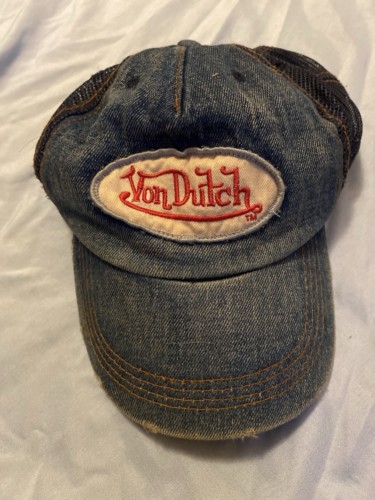 Von Dutch Kids Vintage Distressed Denim Trucker Hat Mesh Back Von Dutch Kids Vintage Distressed Denim Trucker Hat Mesh Back