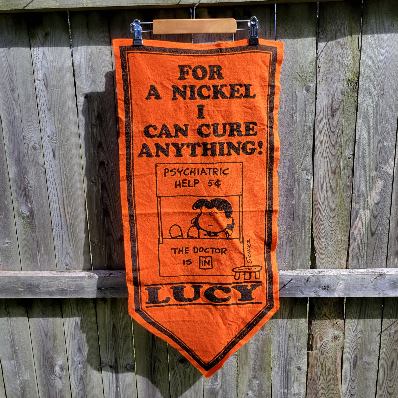 Vintage 70's Peanuts Lucy Psychiatric Help Felt Banner Pennant Vintage 70's Peanuts Lucy Psychiatric Help Felt Banner Pennant