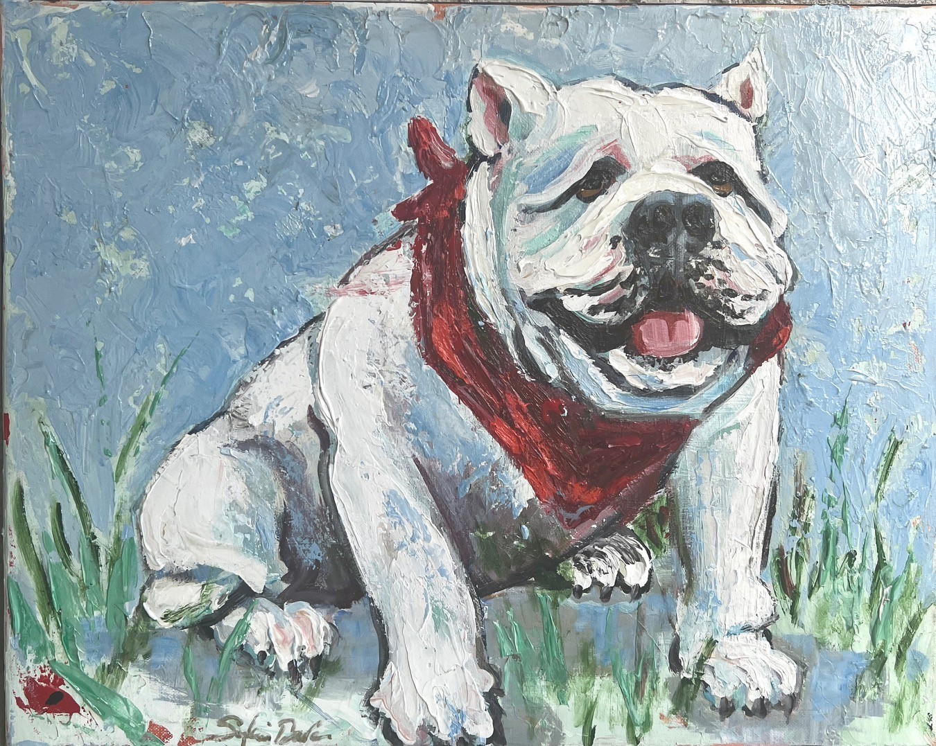 Sophie Dare Colorful Acrylic Painting on Canvas Georgia Bulldog signed 16x20