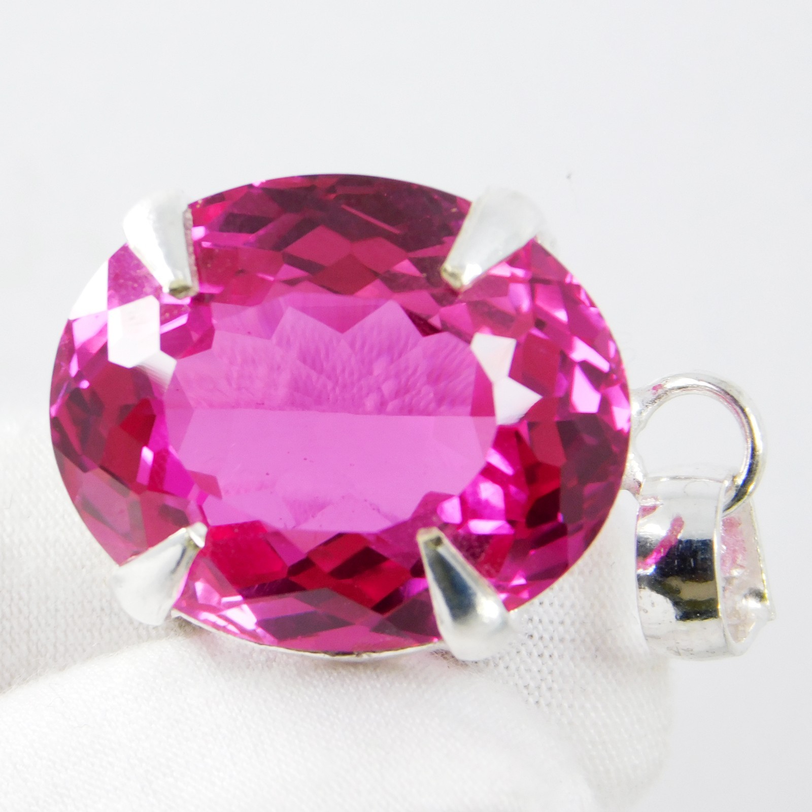Natural 63.60 CT Certified Pink Ruby  Loose Gemstone Pendant 925 Solid Silver