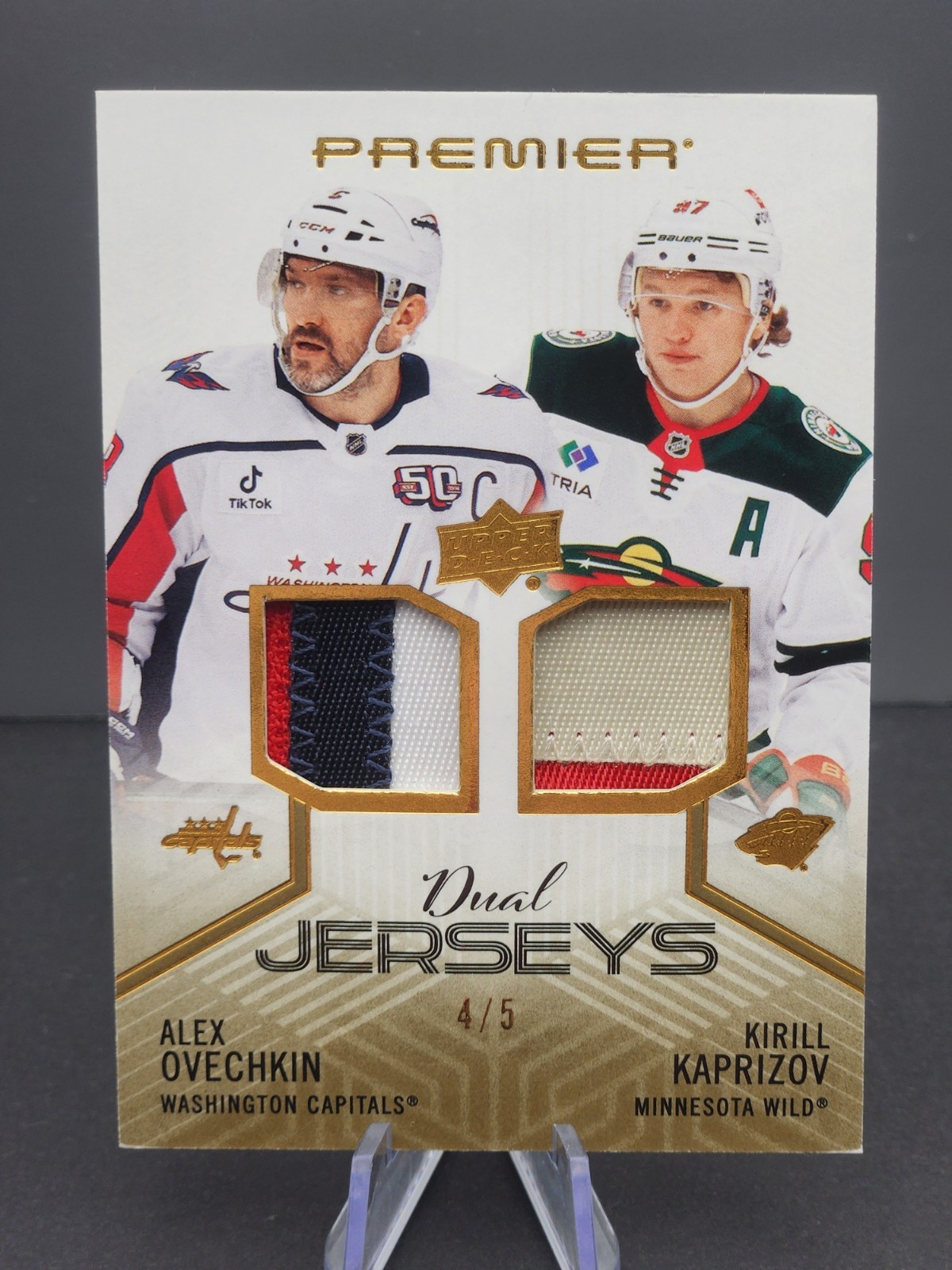 24-25 Upper Deck Premier Dual Jersey Alex Ovechkin Kirill Kaprizov #PD-OK /5 24-25 Upper Deck Premier Dual Jersey Alex Ovechkin Kirill Kaprizov #PD-OK /5