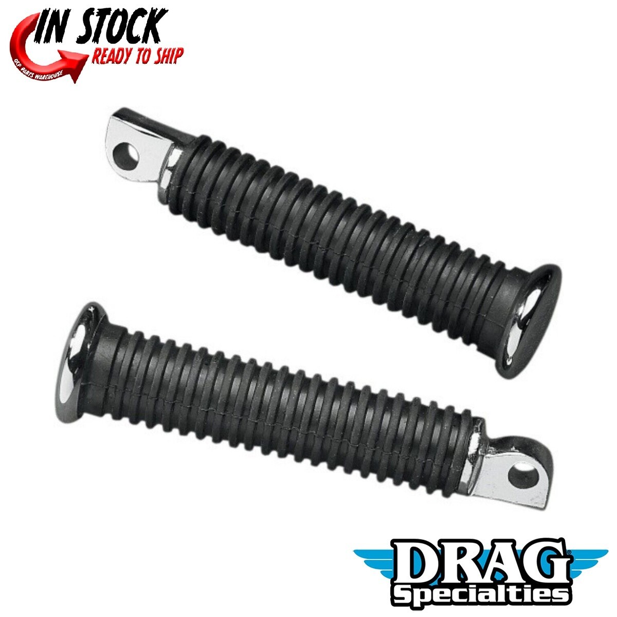 Drag Specialties Chrome & Rubber Extended Male Mount Foot Pegs fr Harley Drag Specialties Chrome & Rubber Extended Male Mount Foot Pegs fr Harley
