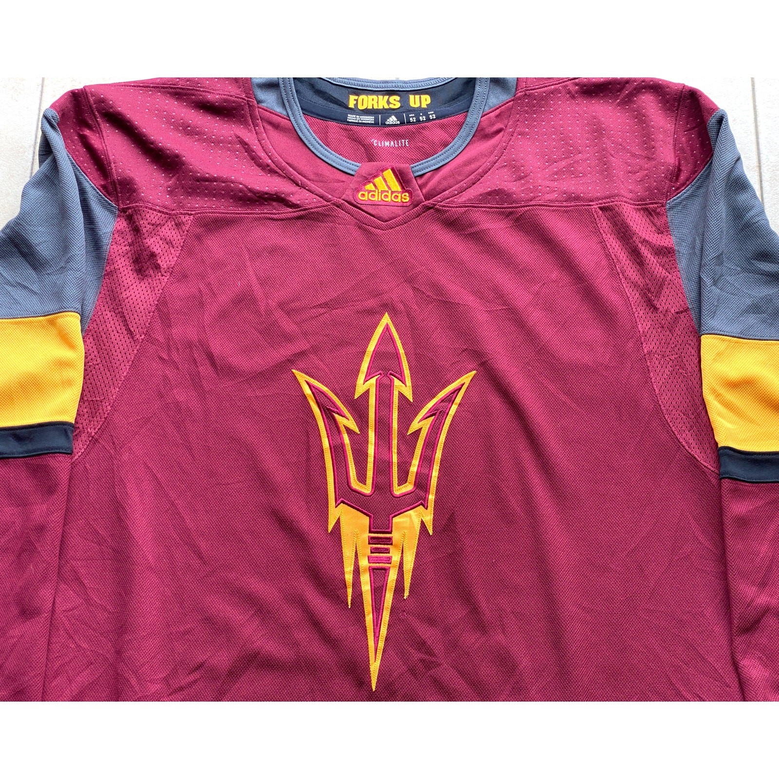 ASU 2010s ADIDAS Indo Hockey jersey 52 L maroon gold gray NCAA Arizona State