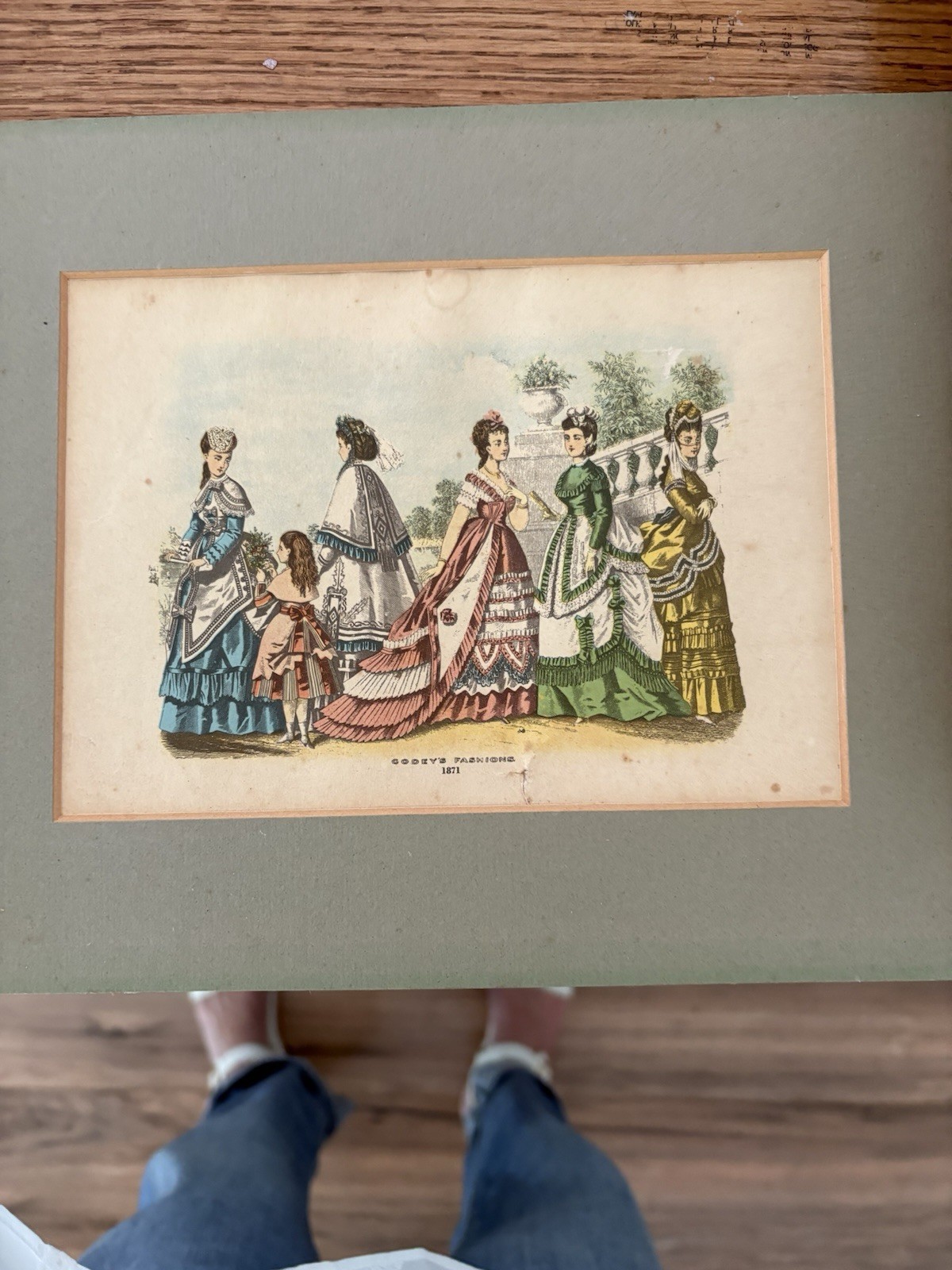 antique fashion from Godey\'s Lady\'s Book  hand-colored 1871 Victorian dress