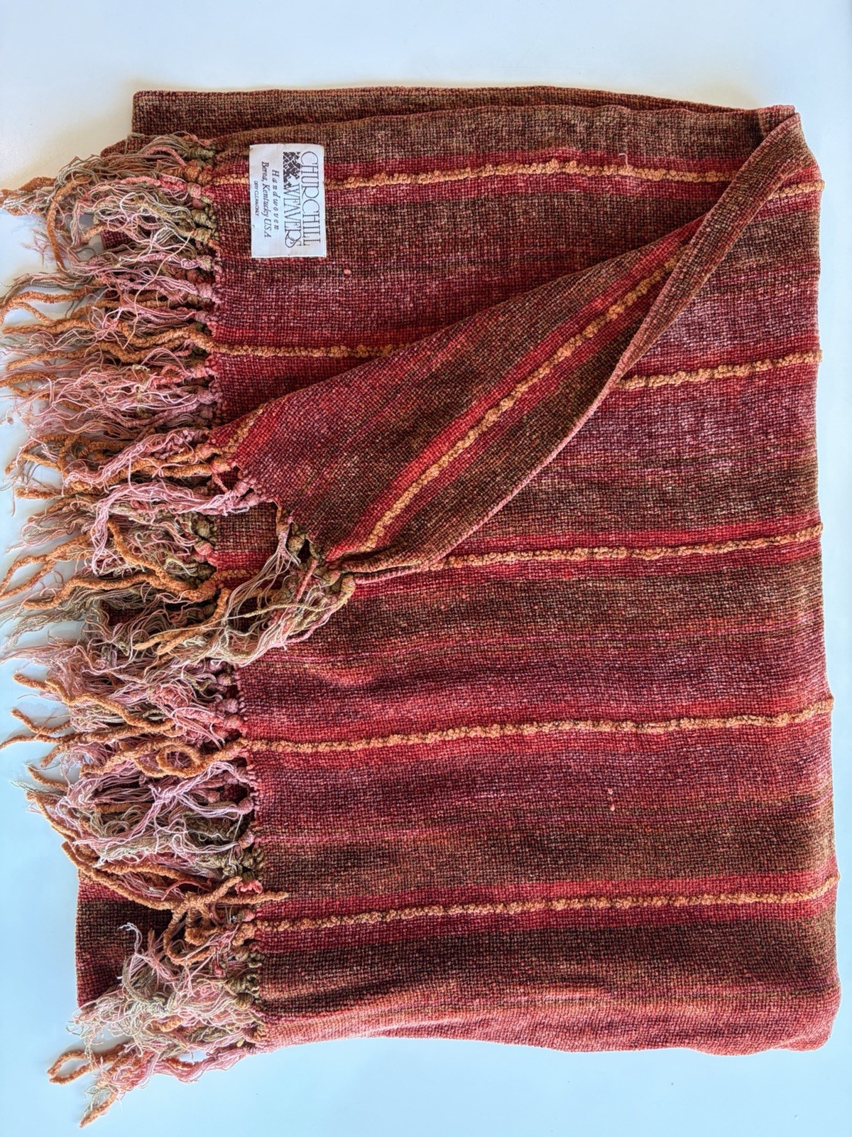 Vintage Churchill Weavers Chenille Woven Throw Burgundy Rust 60x44 Inch USA