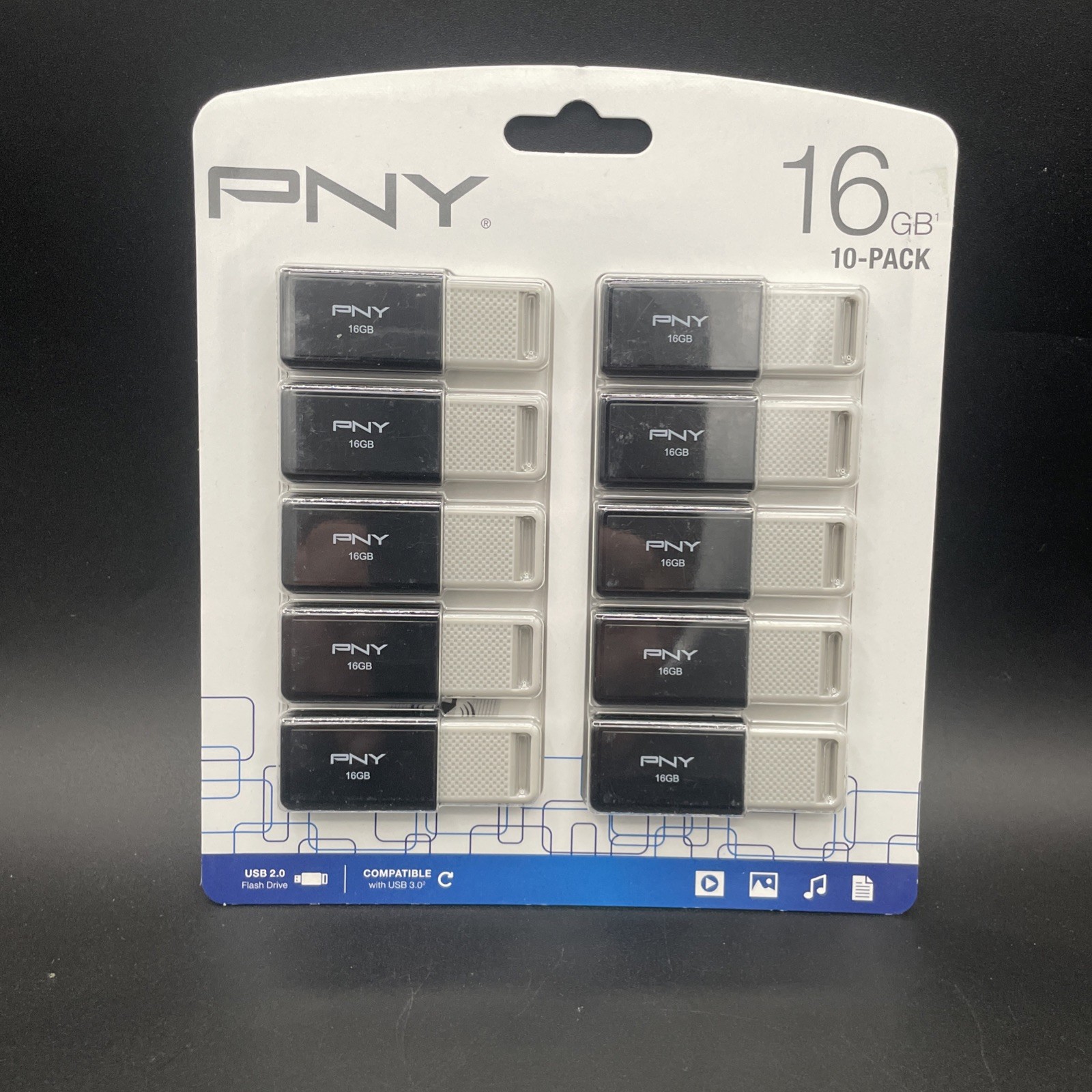 PNY P-FD16GX100DM-EF2 16GB USB 2.0 Flash Drive 10-Pack Black/Gray NEW PNY P-FD16GX100DM-EF2 16GB USB 2.0 Flash Drive 10-Pack Black/Gray NEW