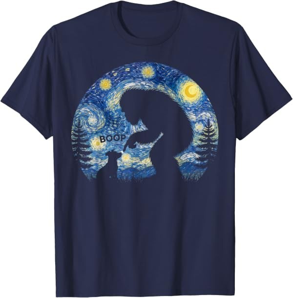Bigfoot Boop Dog Starry Night Funny Sasquatch Meme Dog Lover T-Shirt