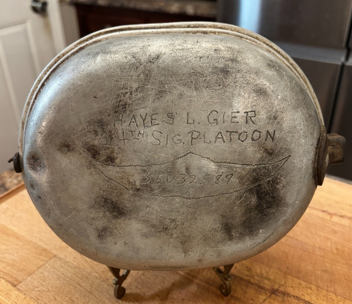 WWII Named GI Mess Kit Meat Can + Pouch 24th Signal Australia 1918 Frying Pan