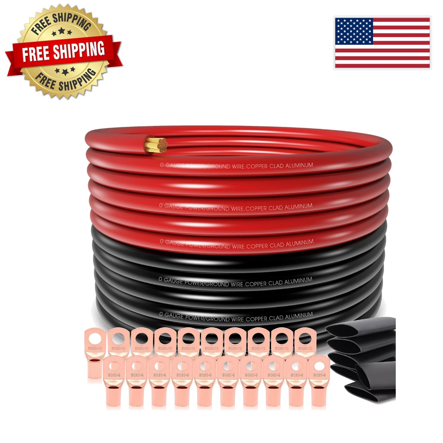 Complete 40FT 0 AWG Battery Wiring Kit with Connectors - Durable & Flexible