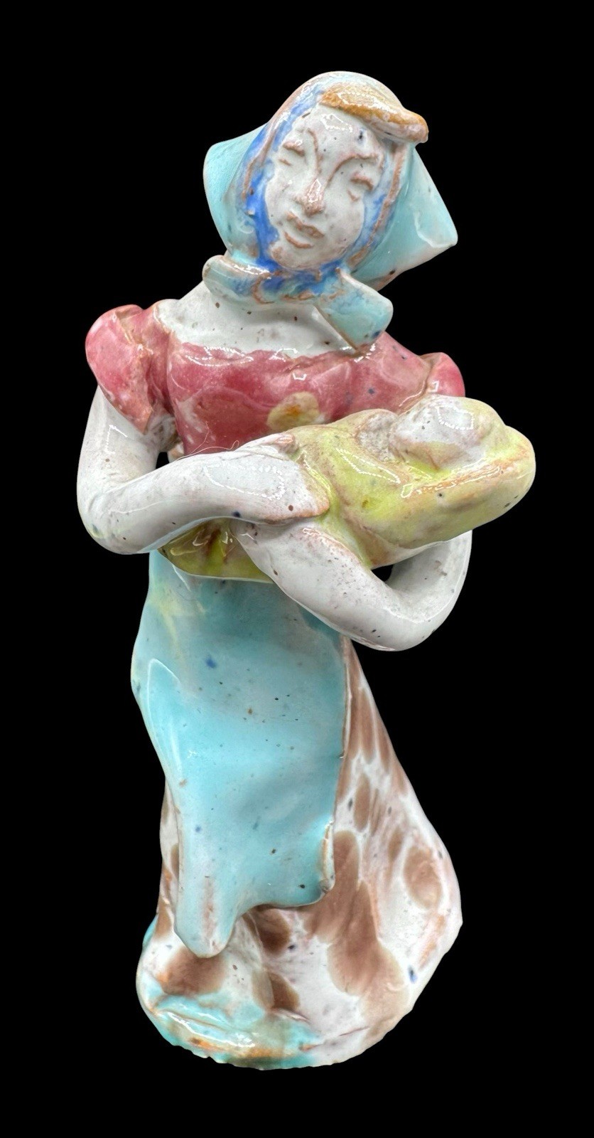 Vintage Ceramic Pottery Figurine Woman Mother Child Baby Pink Blue Brown 5” Vintage Ceramic Pottery Figurine Woman Mother Child Baby Pink Blue Brown 5”