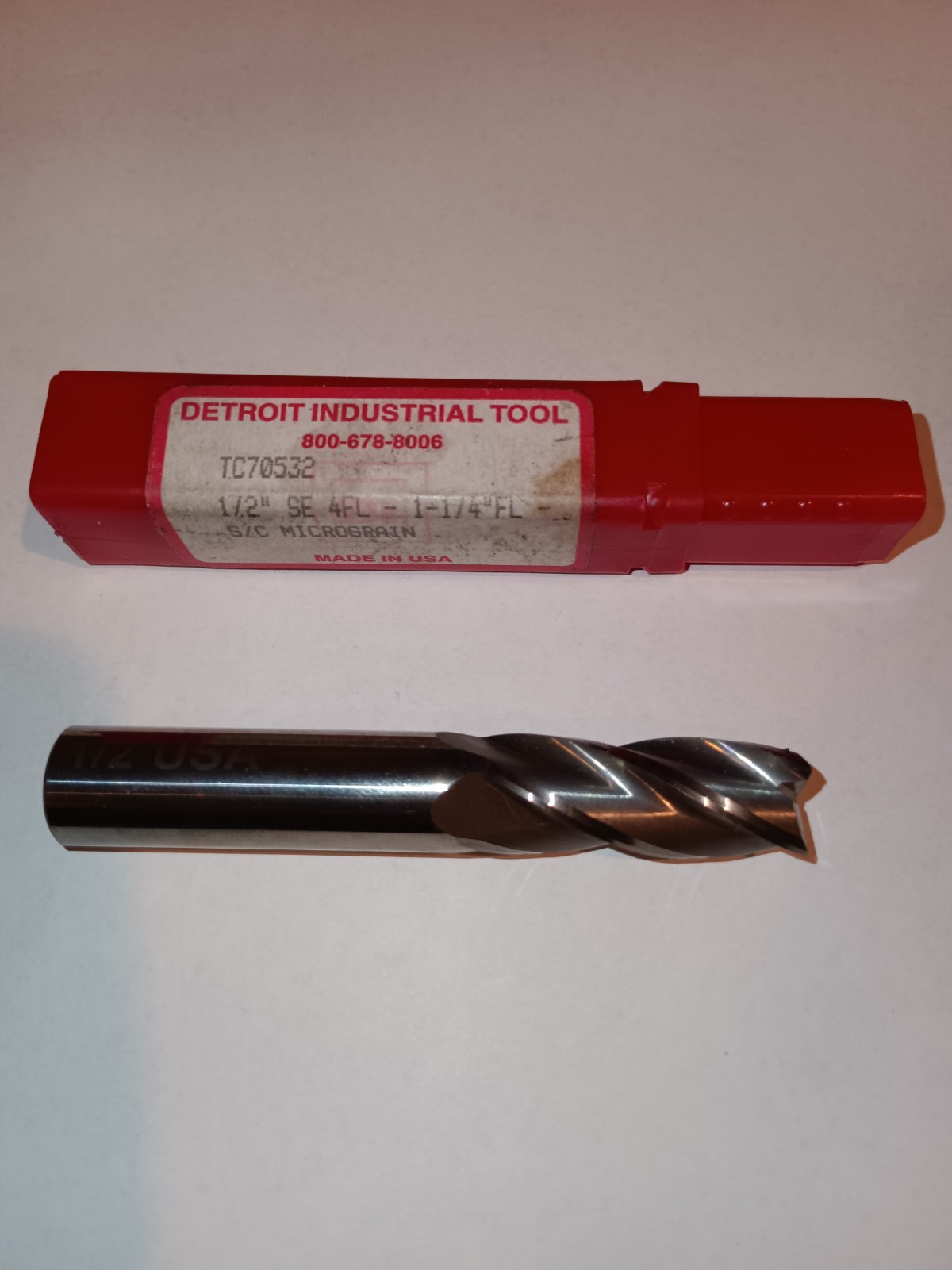 Detroit Industrial Tool TC70532 — ½″ solid carbide square-end mill, 4-flute