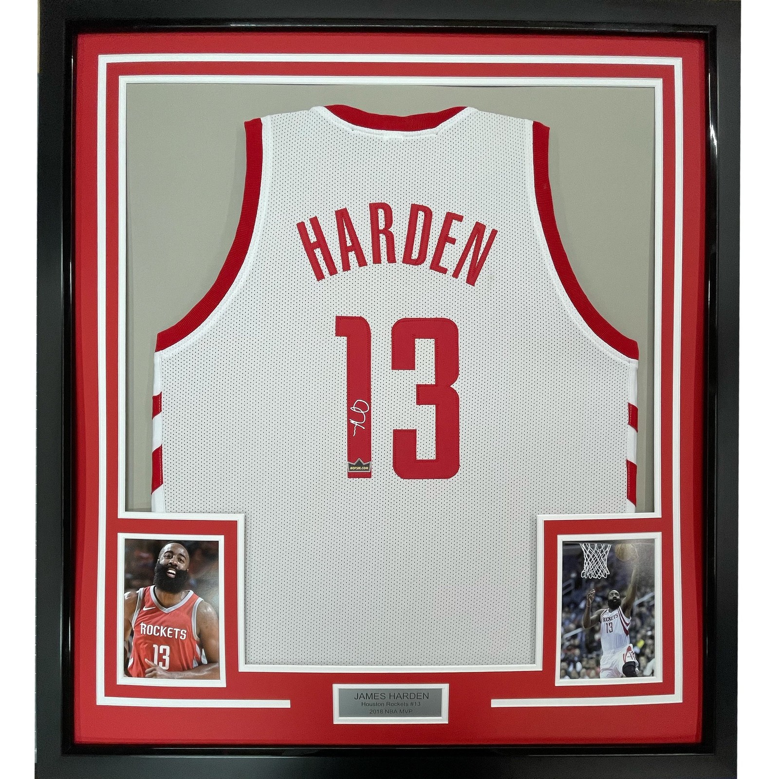 Framed Facsimile Autographed James Harden 35x39 White Jersey