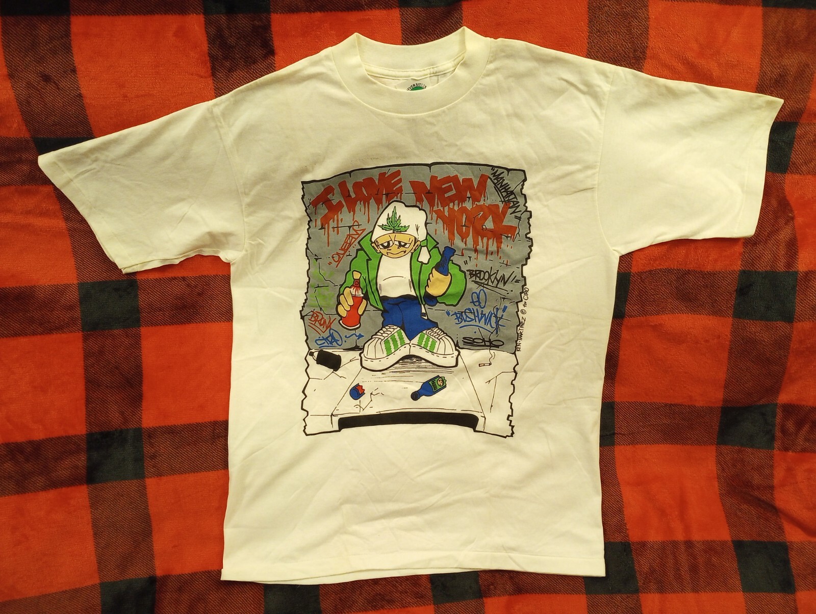 Vintage RARE I LOVE NY Sz-L Parody T-Shirt Smokin Pot Weed 420 Drinkin NYC