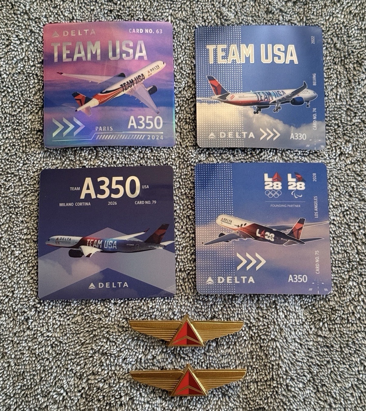 Delta Airline Pilot Trading Cards-Set Of 4 Olympic Livery. Cards #63, 74, 75, 79 Delta Airline Pilot Trading Cards-Set Of 4 Olympic Livery. Cards #63, 74, 75, 79