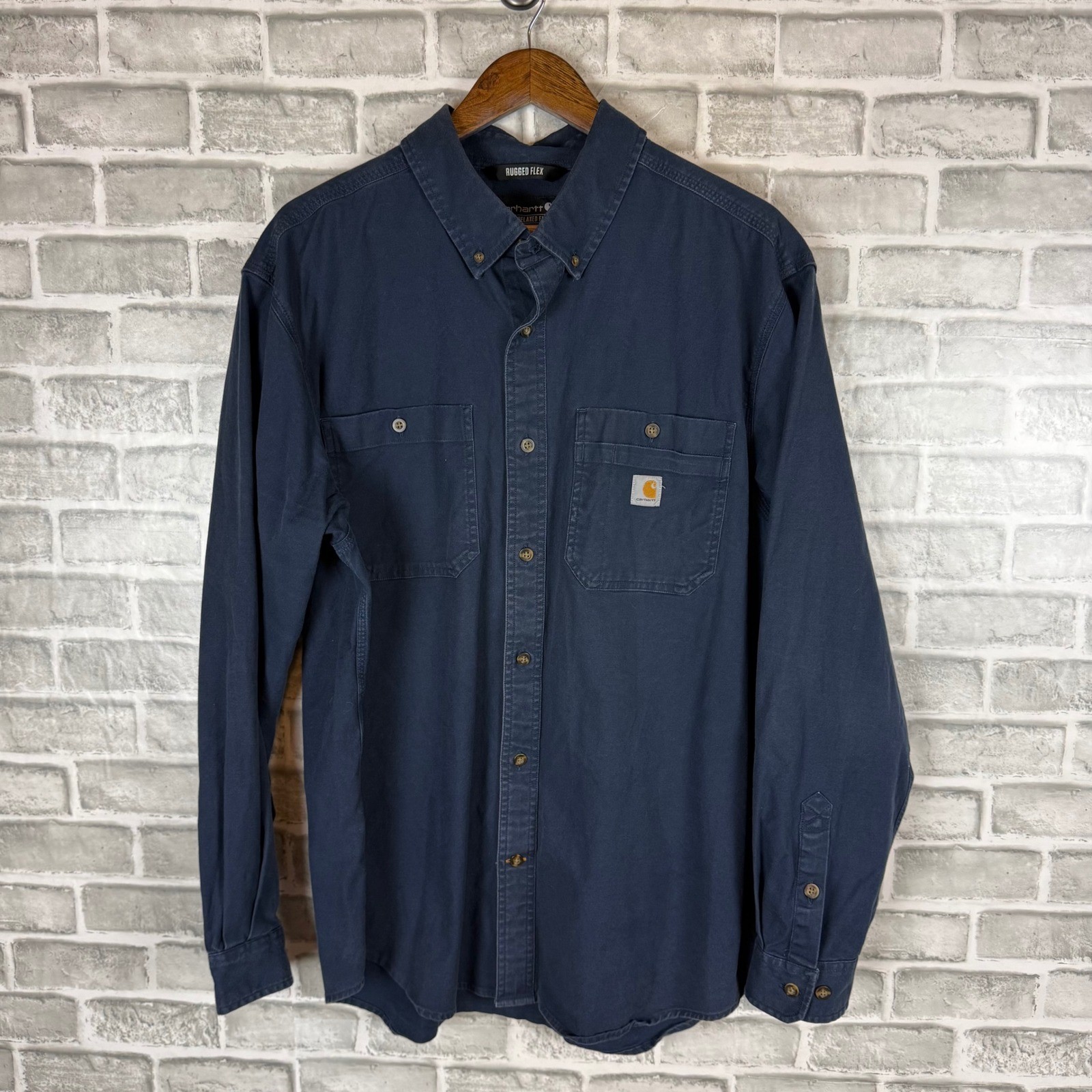 Carhartt Rugged Flex Navy Blue Long Sleeve Button Down Shirt XL 103554-412