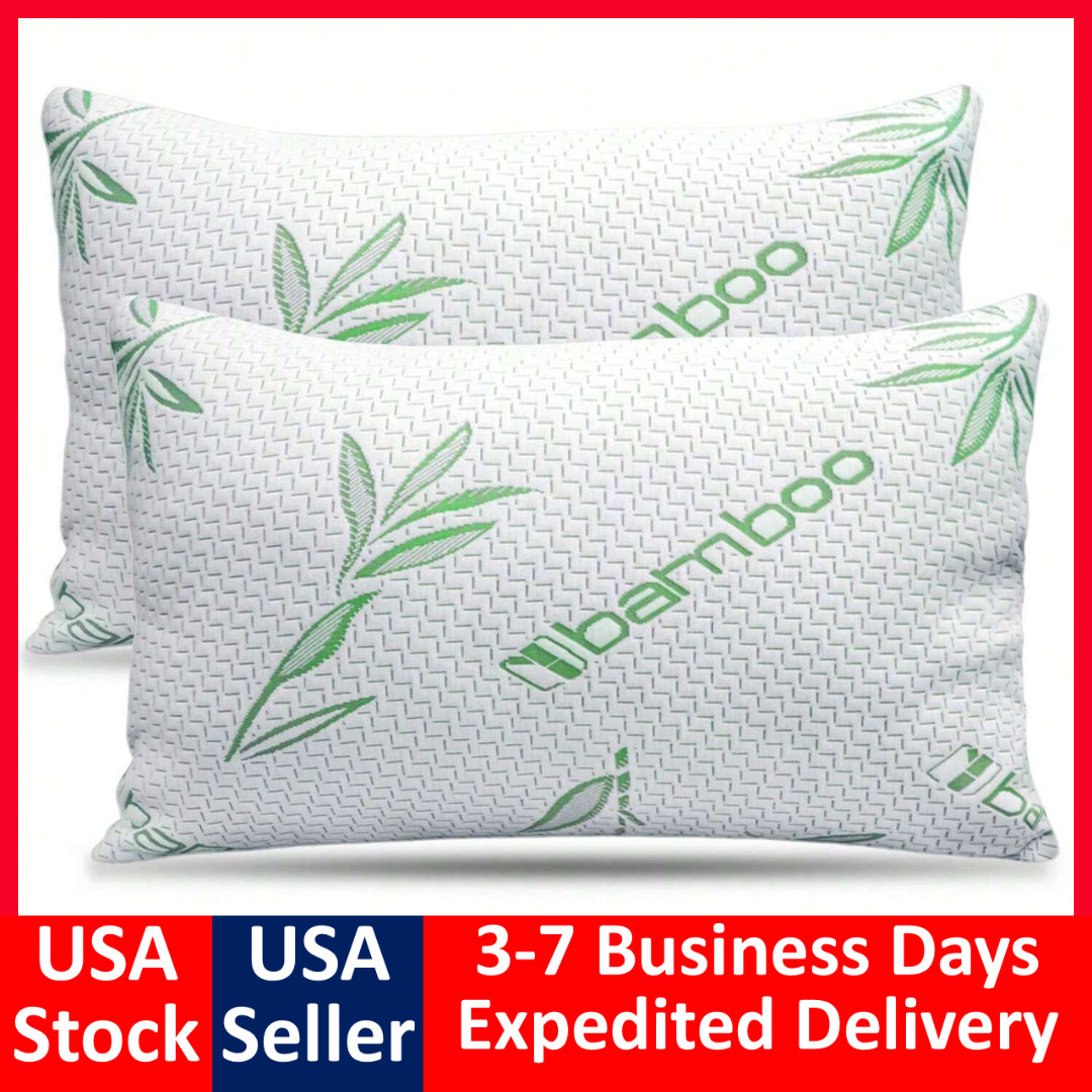BAMBOO Pillows 2 Pack King Queen Size Memory Foam Pillows Cooling Bed Pillow NEW