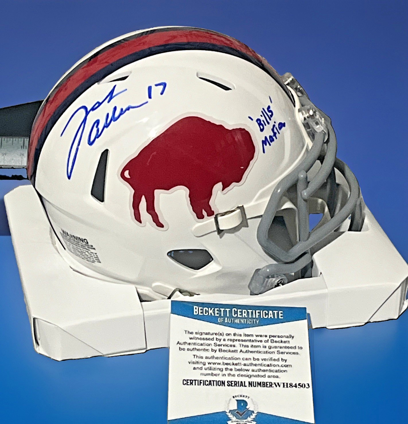 Josh Allen Buffalo Bills 60’s Throwback Mini Helmet signed,inscribed Beckett COA