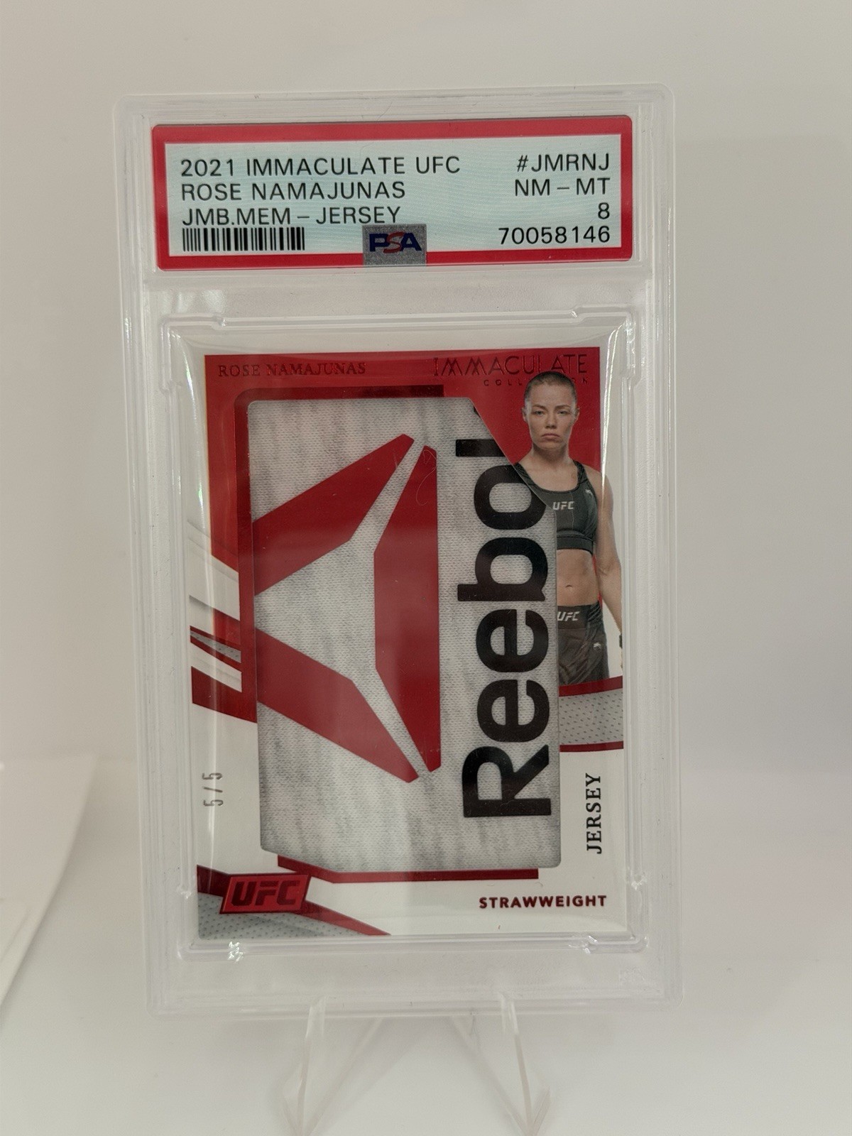 Panini 2021 Immaculate UFC Rose Namajunas 5/5 Jumbo Memorabilia Jersey PSA 8