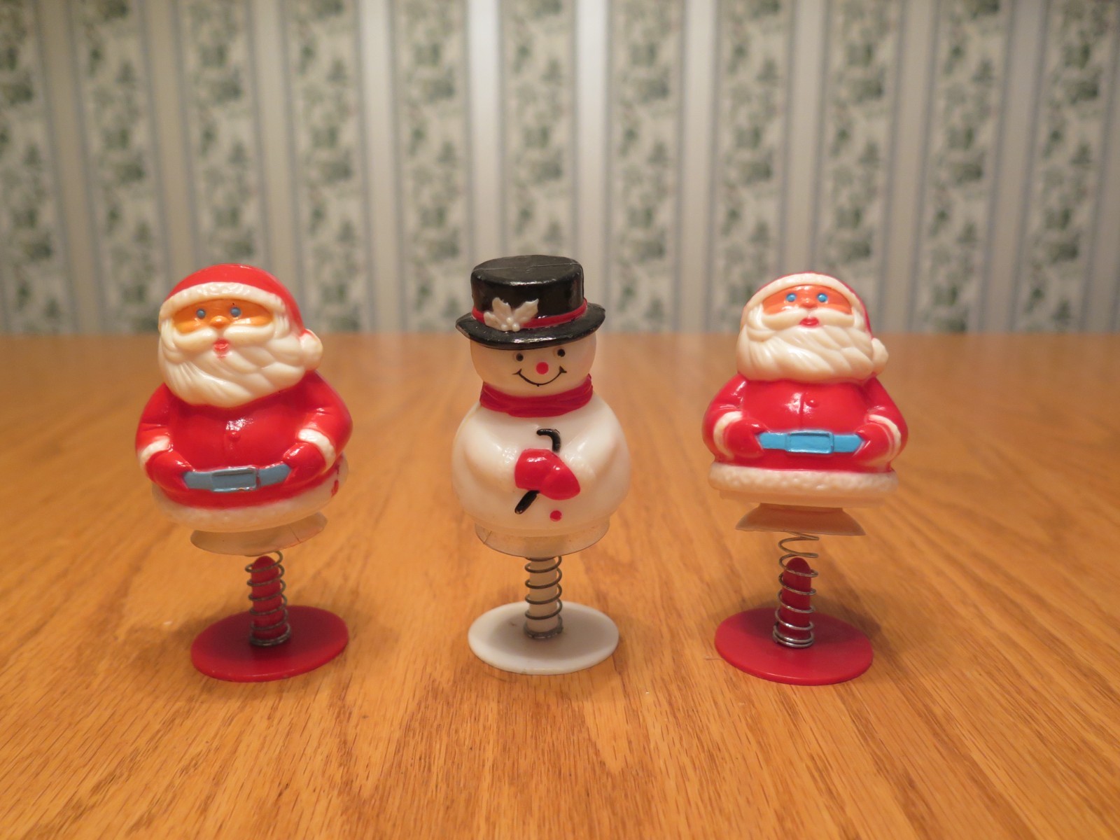 Vintage Spring Loaded Suction Cup Pop up  (2) Santa & Snowman