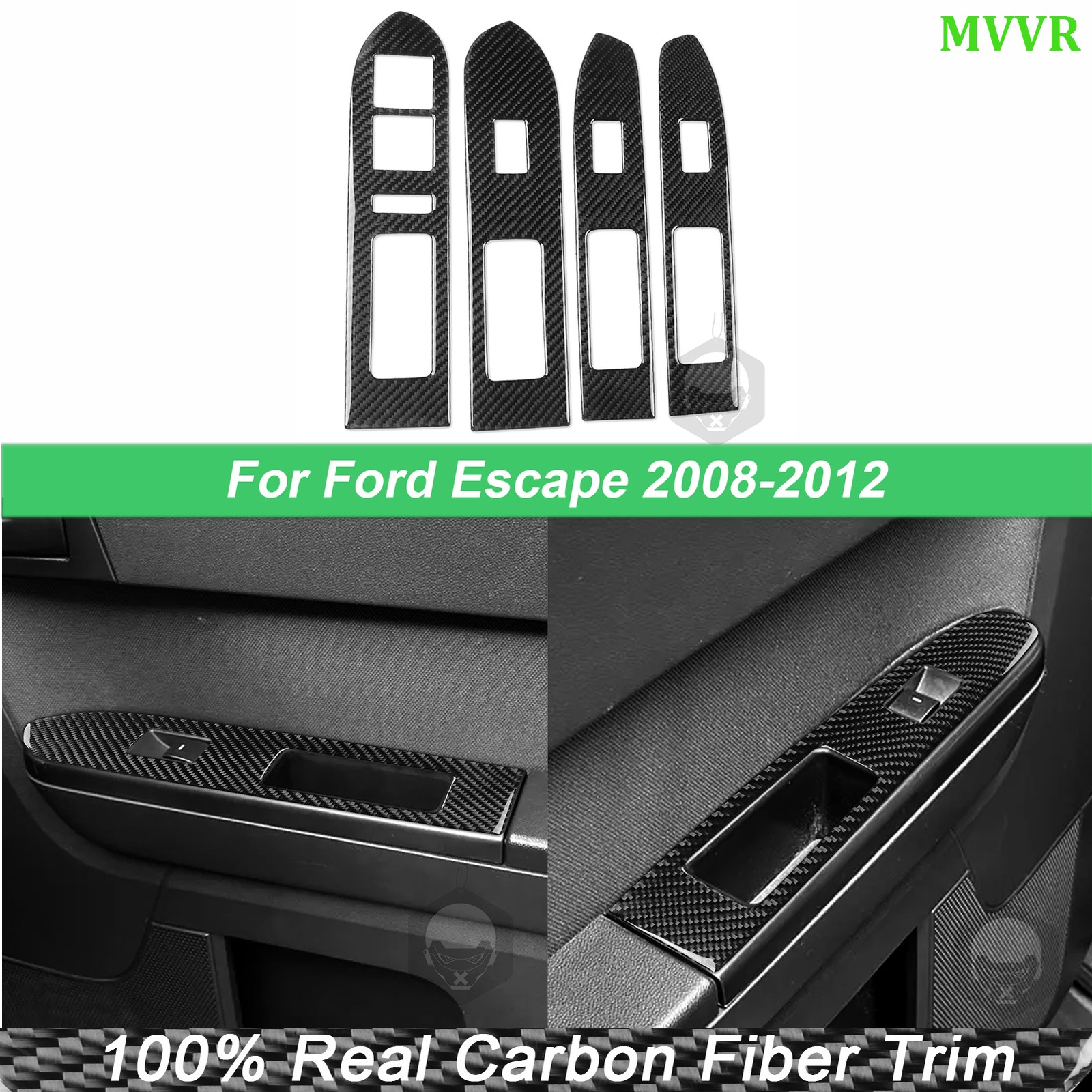 For Ford Escape 08-12 Real Carbon Fiber Interior Window Lift Switch Panel Cover