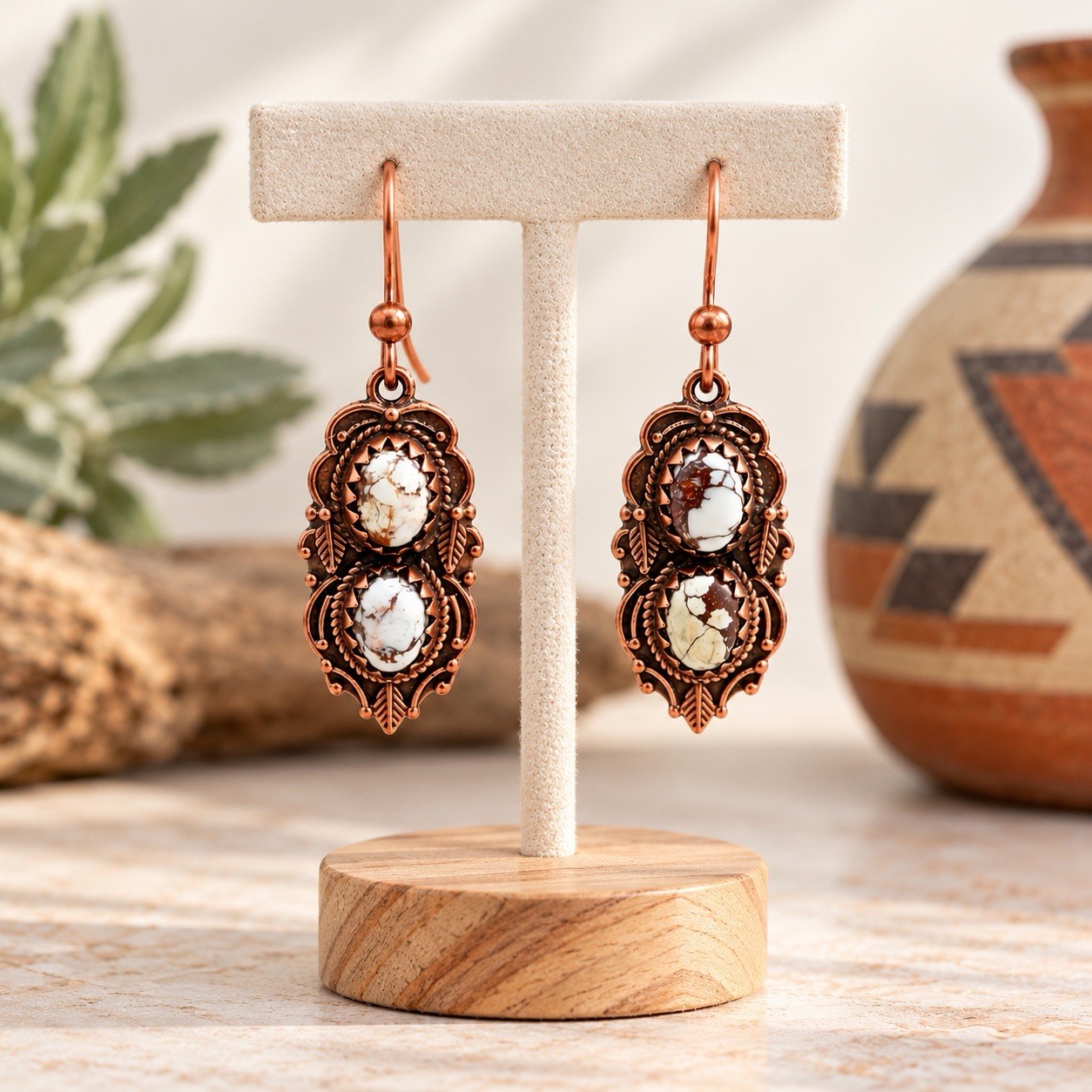 Wild Horse Turquoise Copper Dangle Earrings Southwest Western Boho NWT