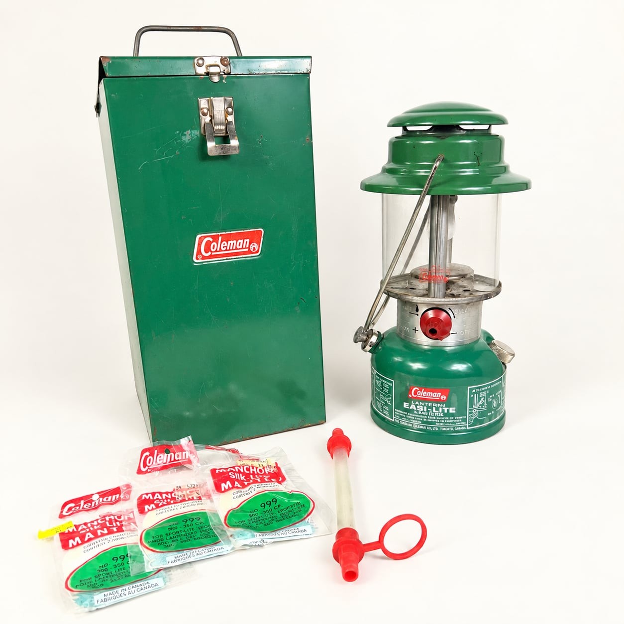 Vintage Coleman Easi-Lite 321B Lantern w/ Metal Case & Accessories