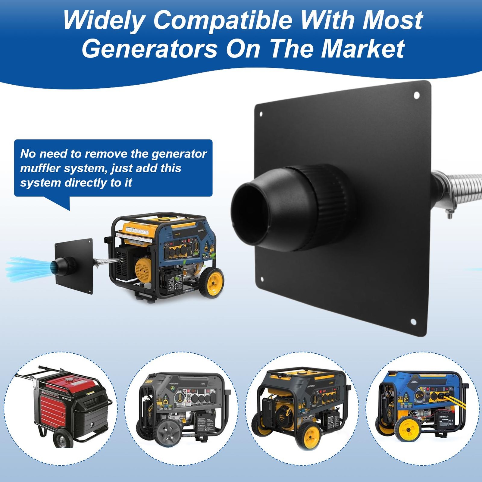 Generator Exhaust Extension Muffler w/Wall Mounting Kit - Universal Fit