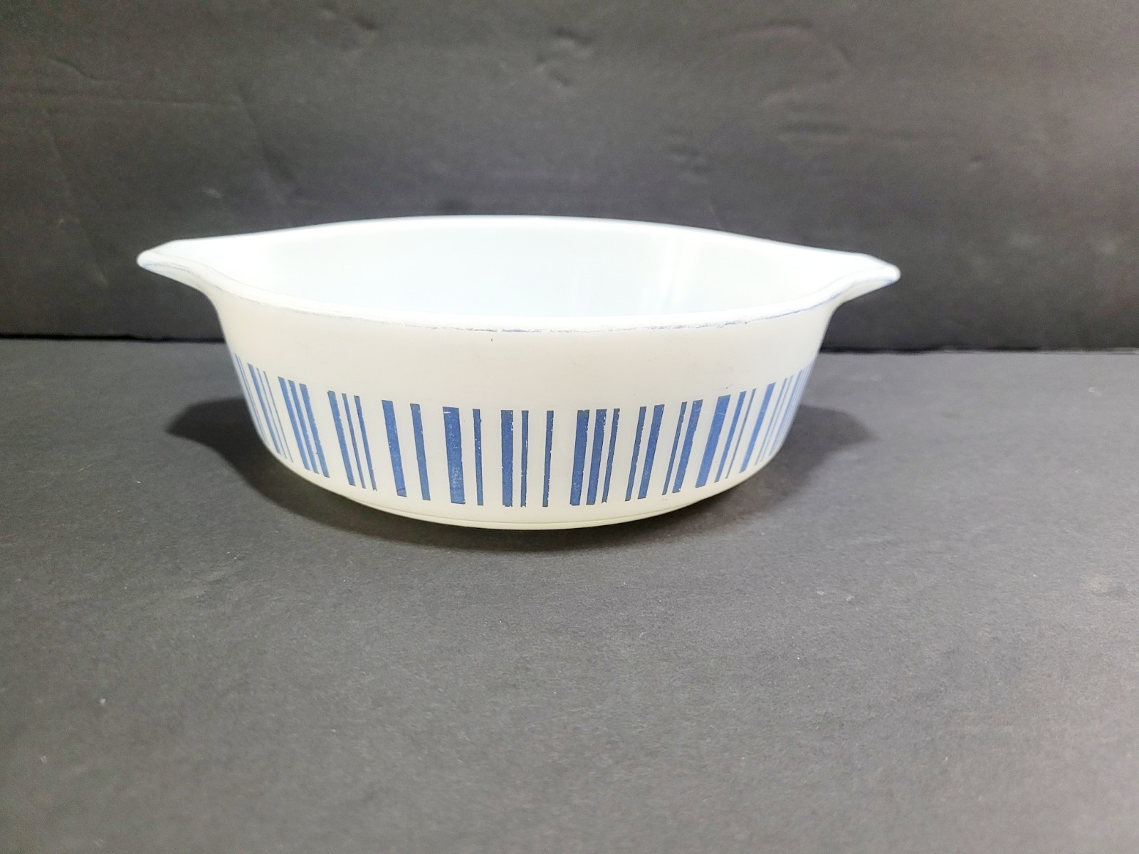 Htf Pyrex 1966 Barcode Dish 471, 1 Pt White & Blue Rare Promotional- Read