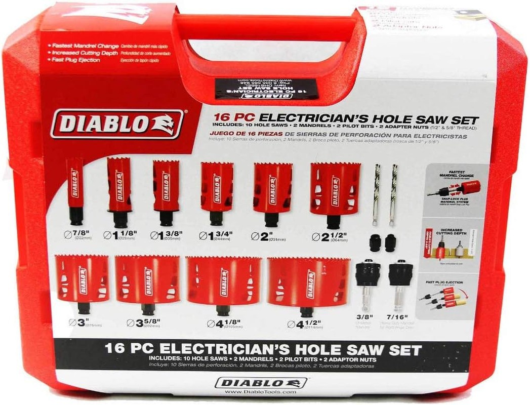 Diablo Bi-Metal Hole Saw Set for Electricians - Fits with Snap-Lock plus Mandrel