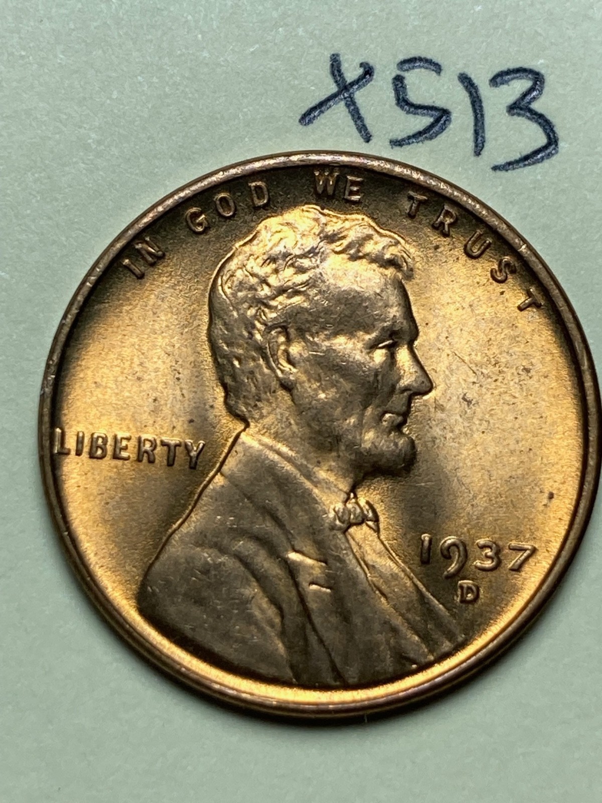 1937-D LINCOLN WHEAT CENT, Uncirculated coin #X513