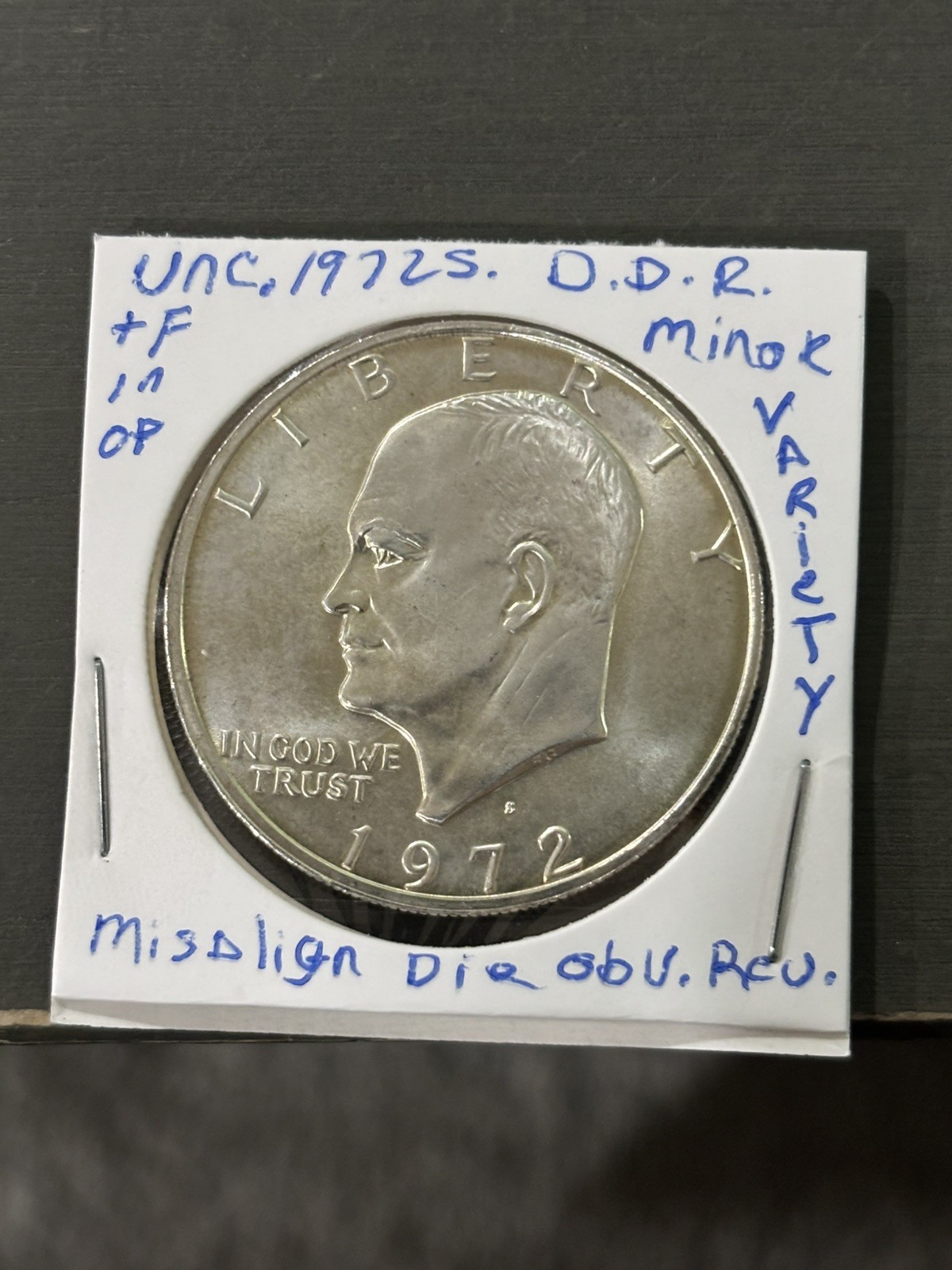 Unc.1972S Eisenhower $1 error coin major machine doubling minor variety+F in OF
