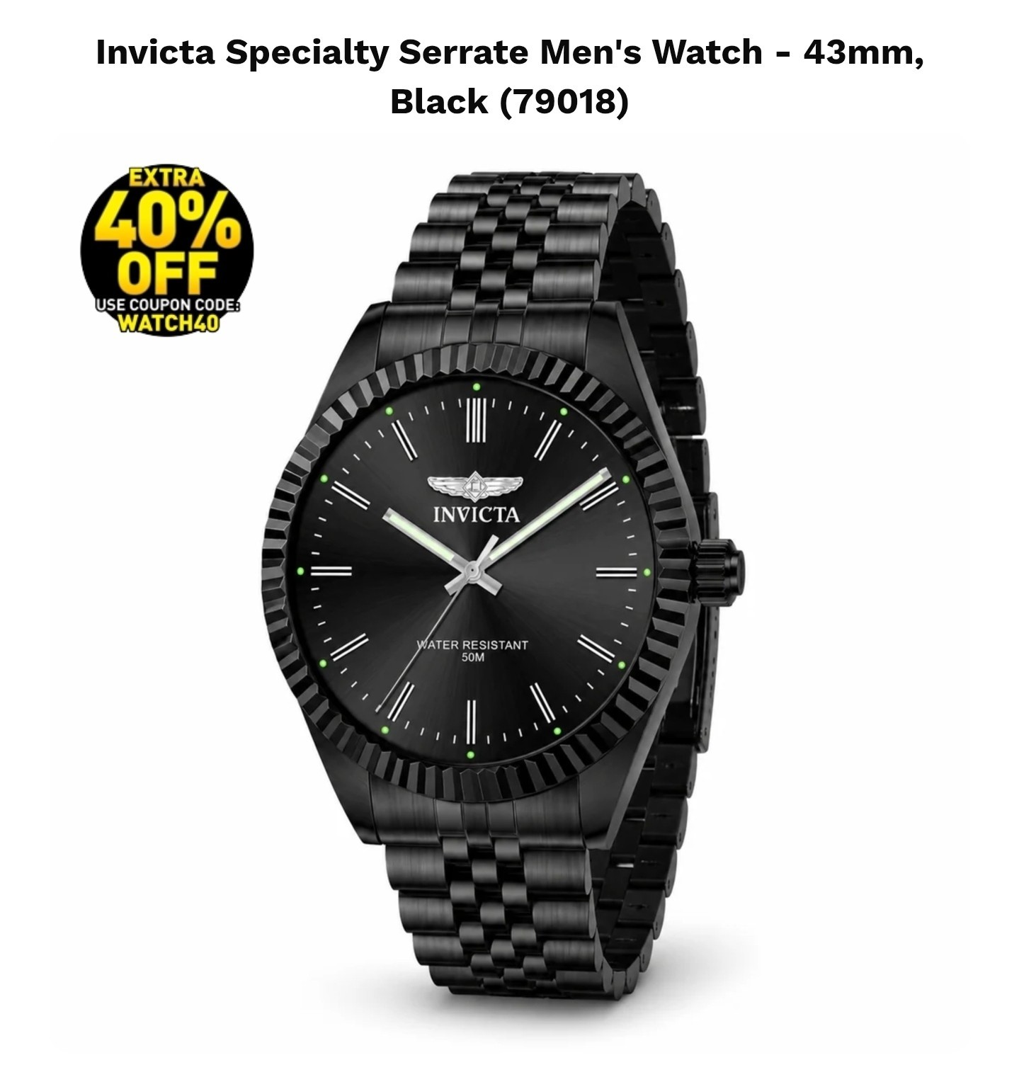 Retail $249.99 🔥 Invicta Specialty Serrate Men\'s Watch 43mm Black 79018