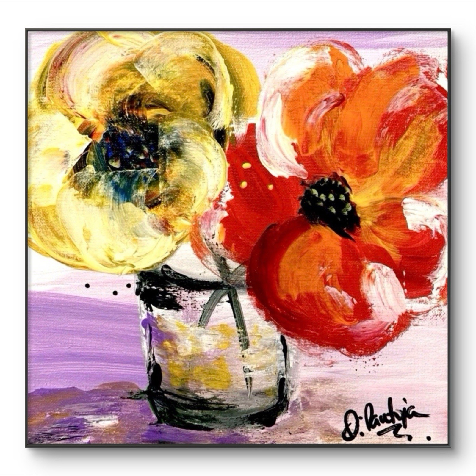 Dipant Art Flowers 10x10 Canvas Original Artwork Fine Art Decor Abstract Signed