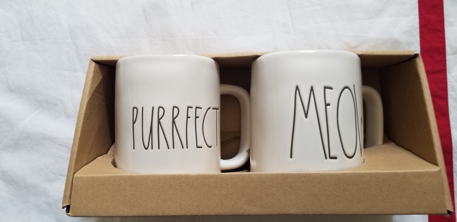 Rae Dunn CAT LOVER MEOW, PURRFECT Coffee Mug Set,  Gift NEW