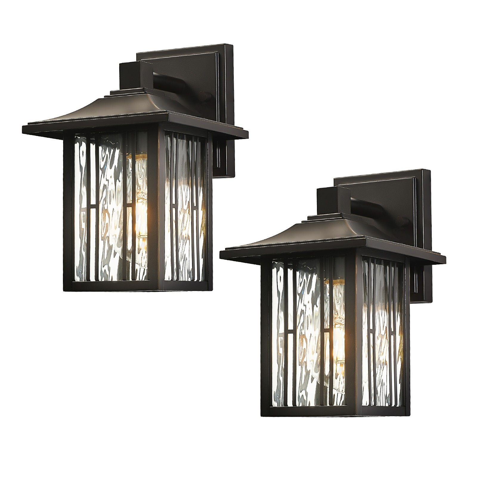 2-Pack Black Outdoor Wall Light Fixtures,10'' Water Glass Exterior Porch Sconces