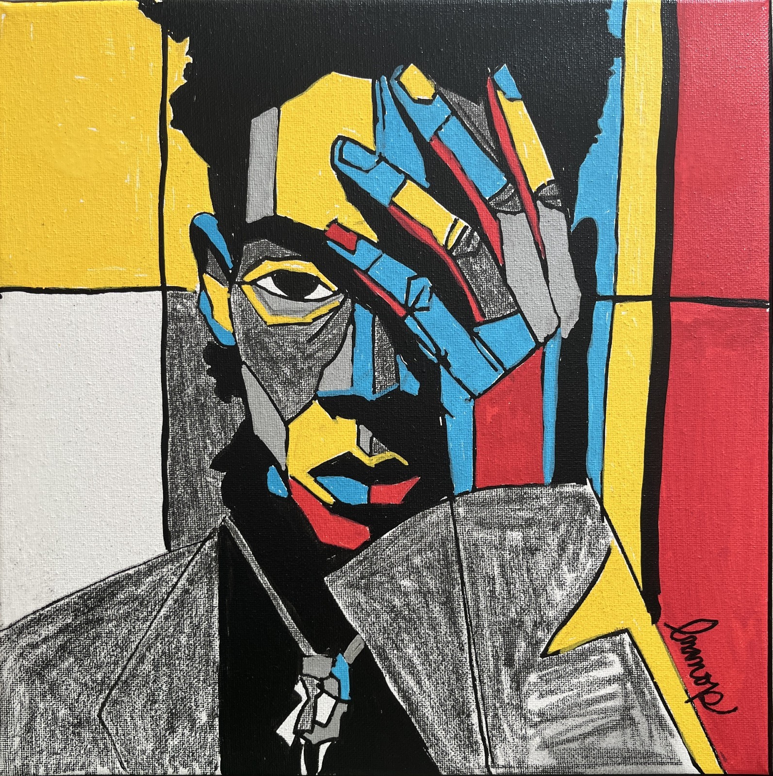 Original Art Painting Basquiat Contemporary 12x12 Home Decor LMNOP Expressionist