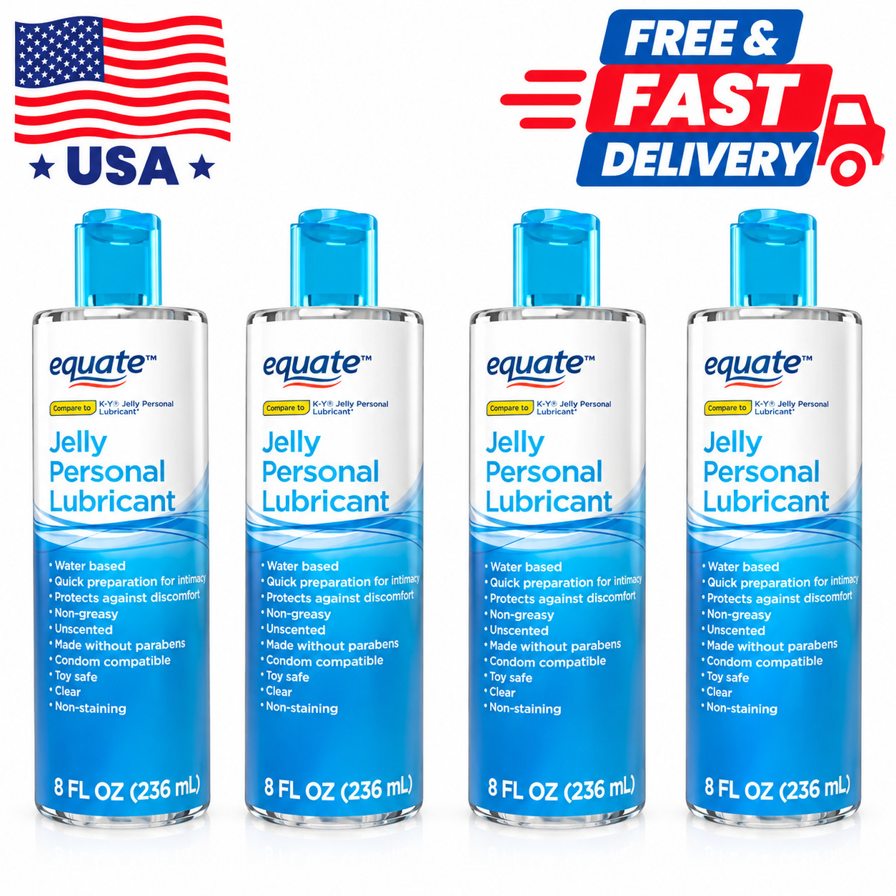 (4 Pack) Equate Jelly Personal Lubricant 8 fl oz Water Based Personal Lube