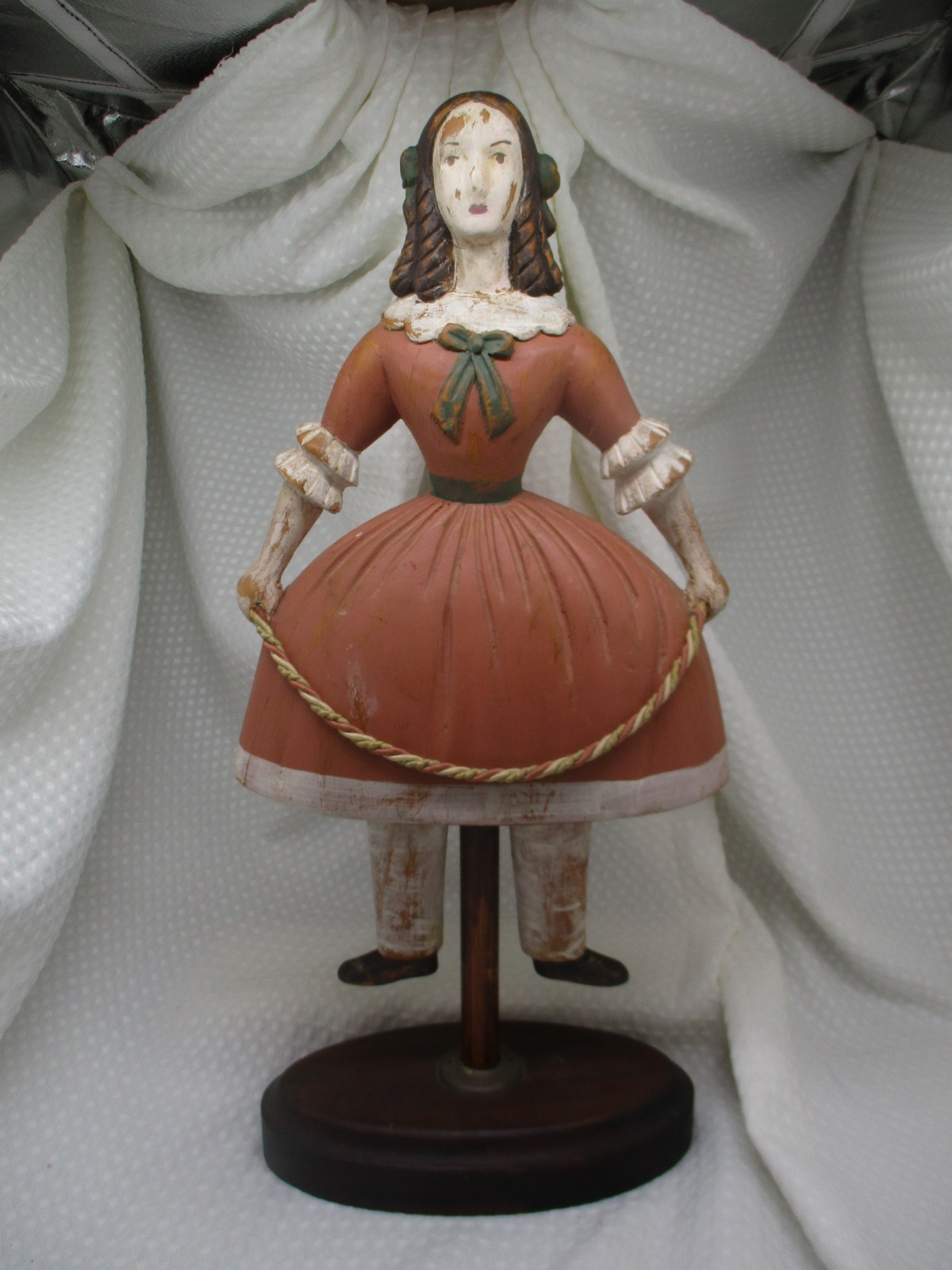Antique / Vintage Hand Carved and Painted Wood Doll on Wood Base - 20\