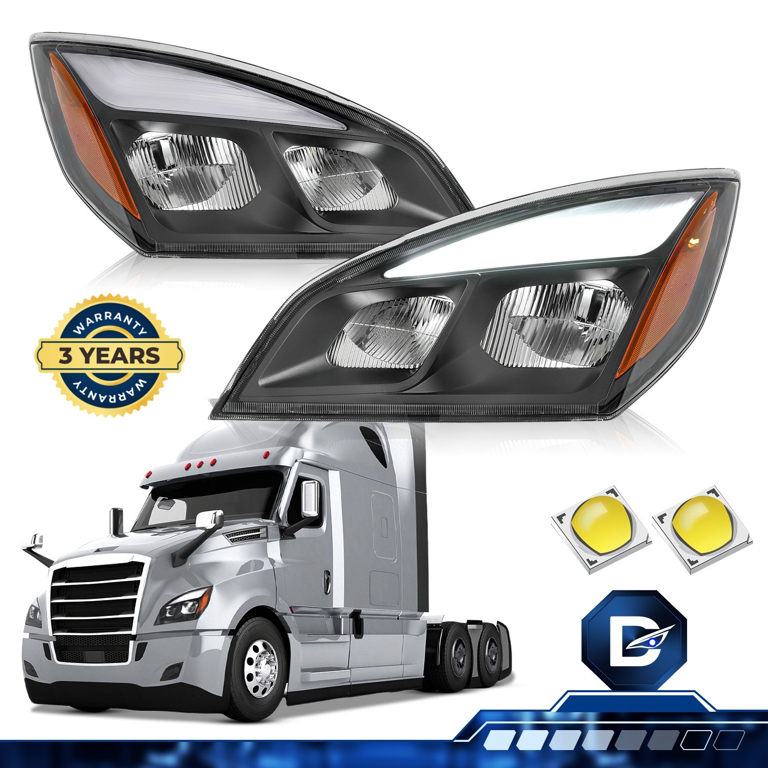 Pair For Freightliner Cascadia 2018-2025 Full LED Black Headlights Headlamps Pair For Freightliner Cascadia 2018-2025 Full LED Black Headlights Headlamps