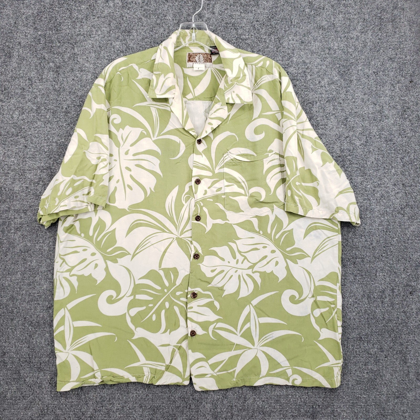 VINTAGE Kalaheo Hawaiian Shirt Mens XL Green Floral Monstera Leaf Tropical USA