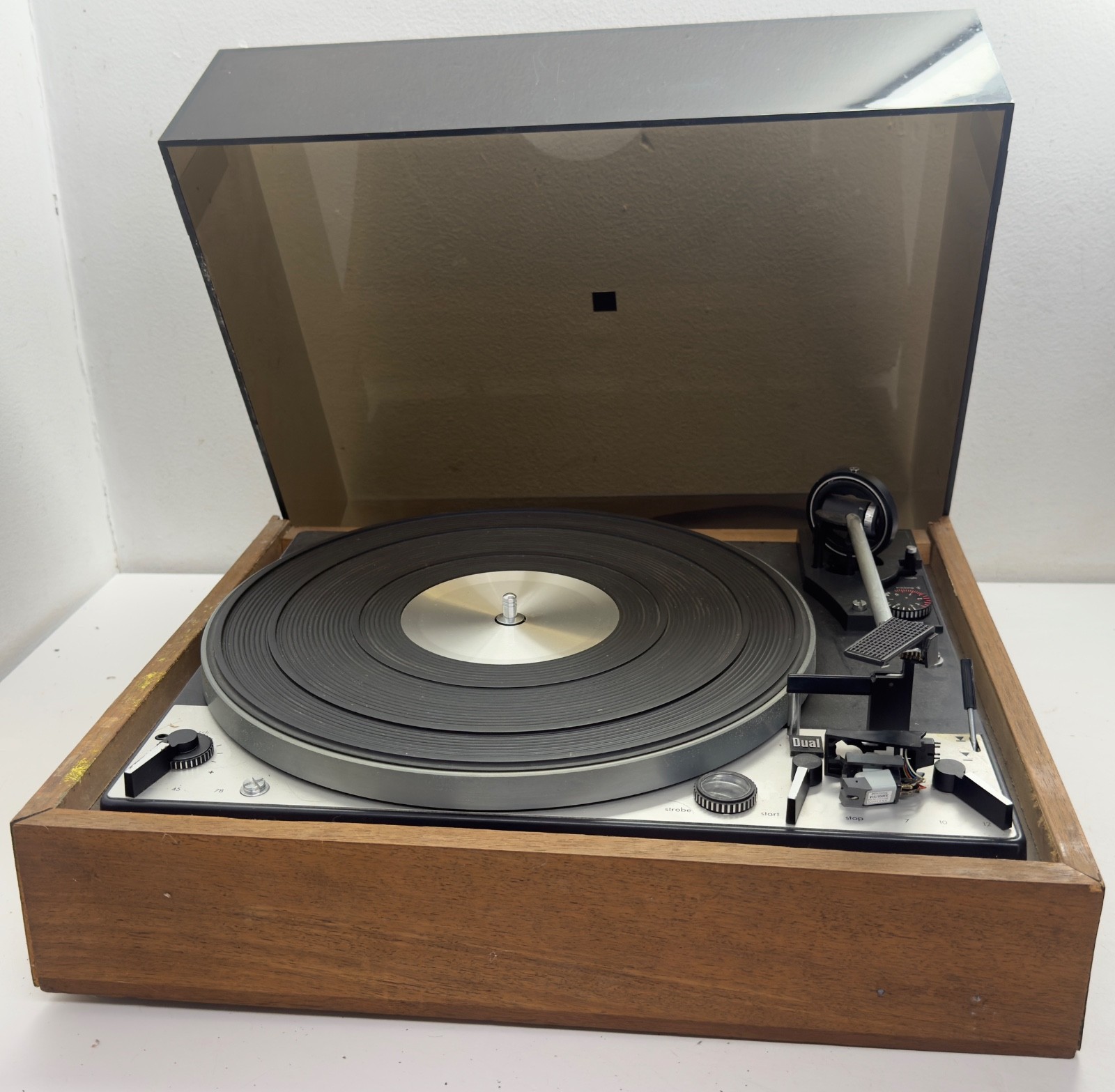 Vtg Dual 1229 T540 Turntable Smoked Acrylic Dust Cover Wood Record Player READ
