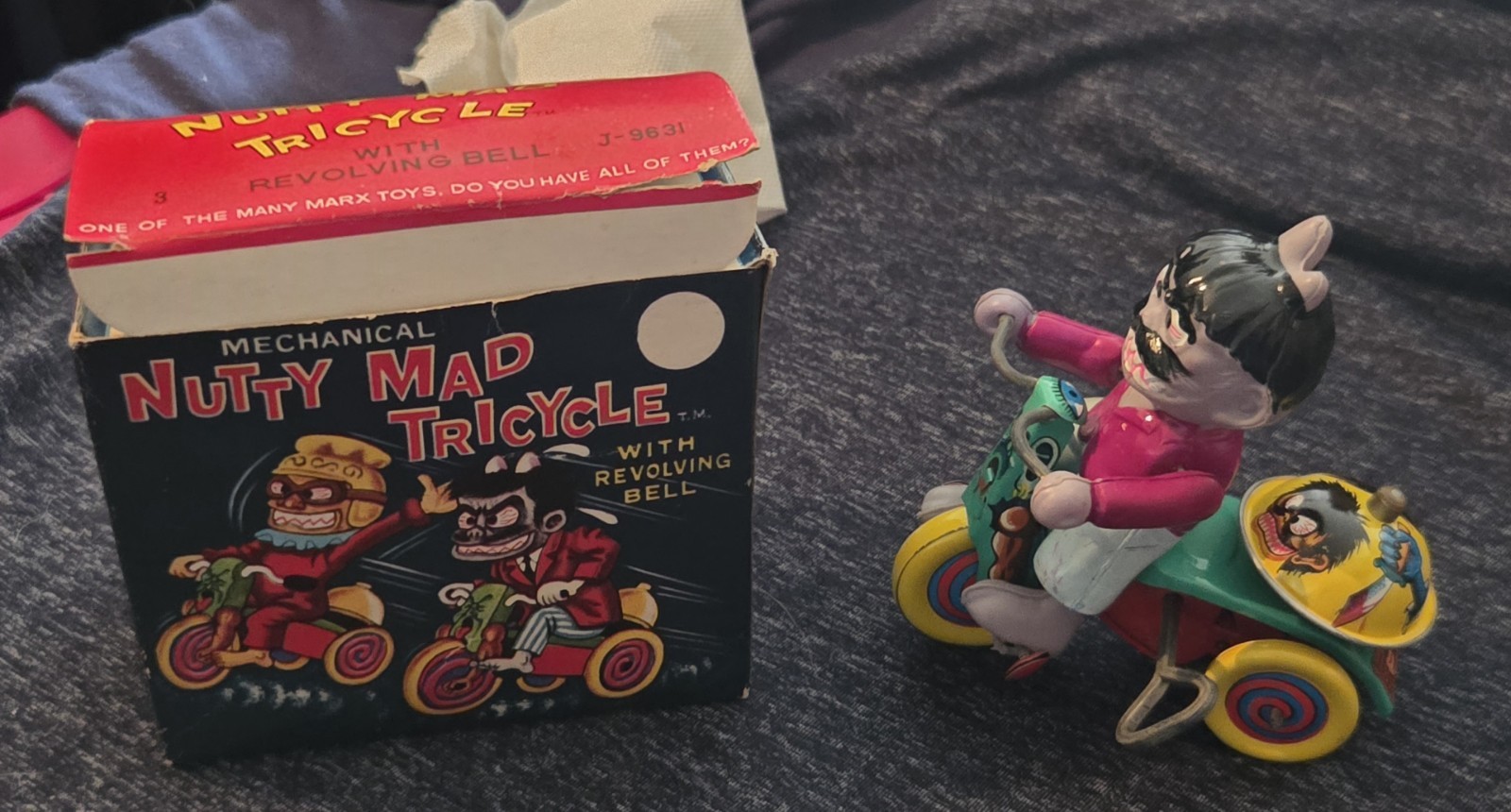 VINTAGE 1967 MARX NUTTY MAD TRICYCLE MINTY BOXED PURPLE FACE DECENT CLEAN BOX