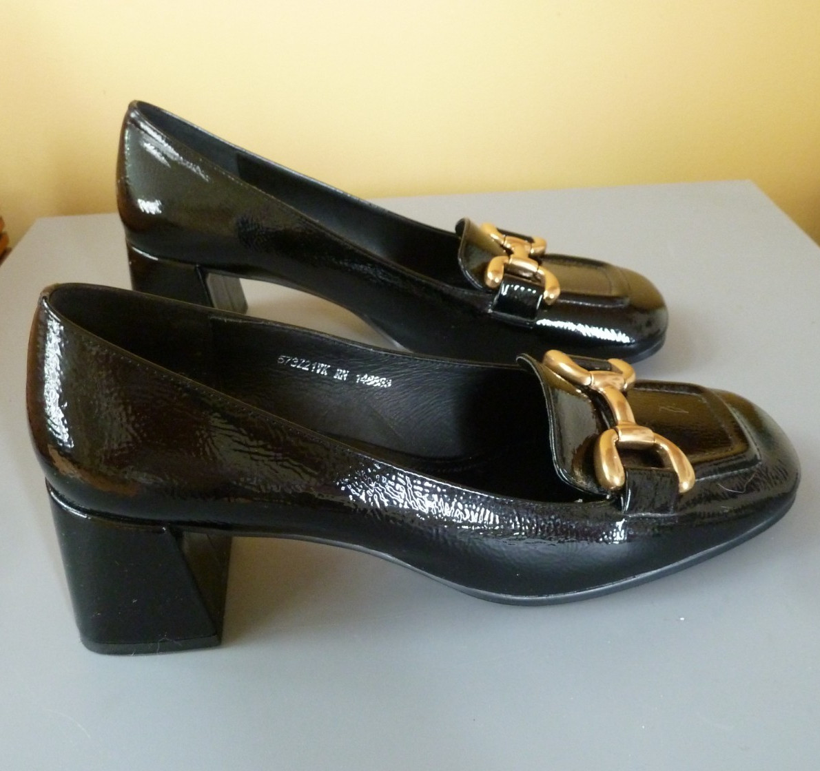 Anthropologie Bibi Lou Valencia Heel Loafer Womens 41 EU 11 US Black Patent