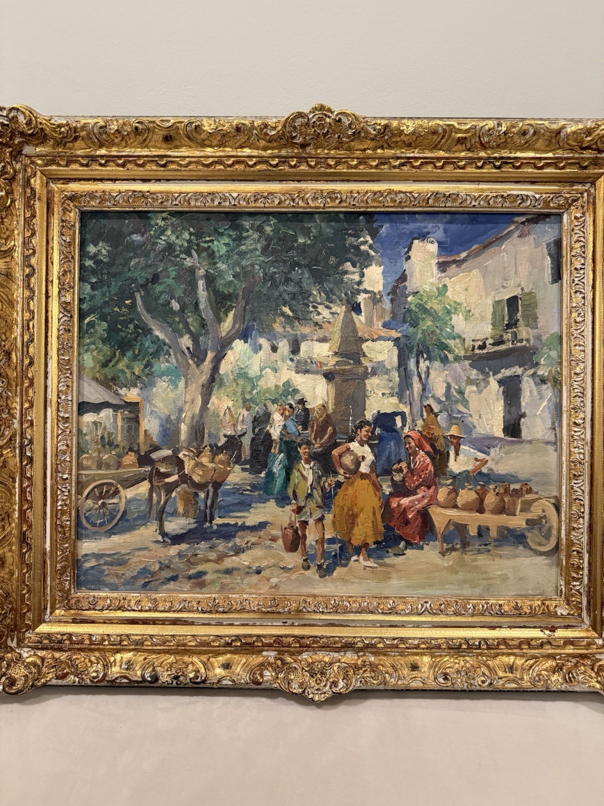 Oil painting depicting a European market scene