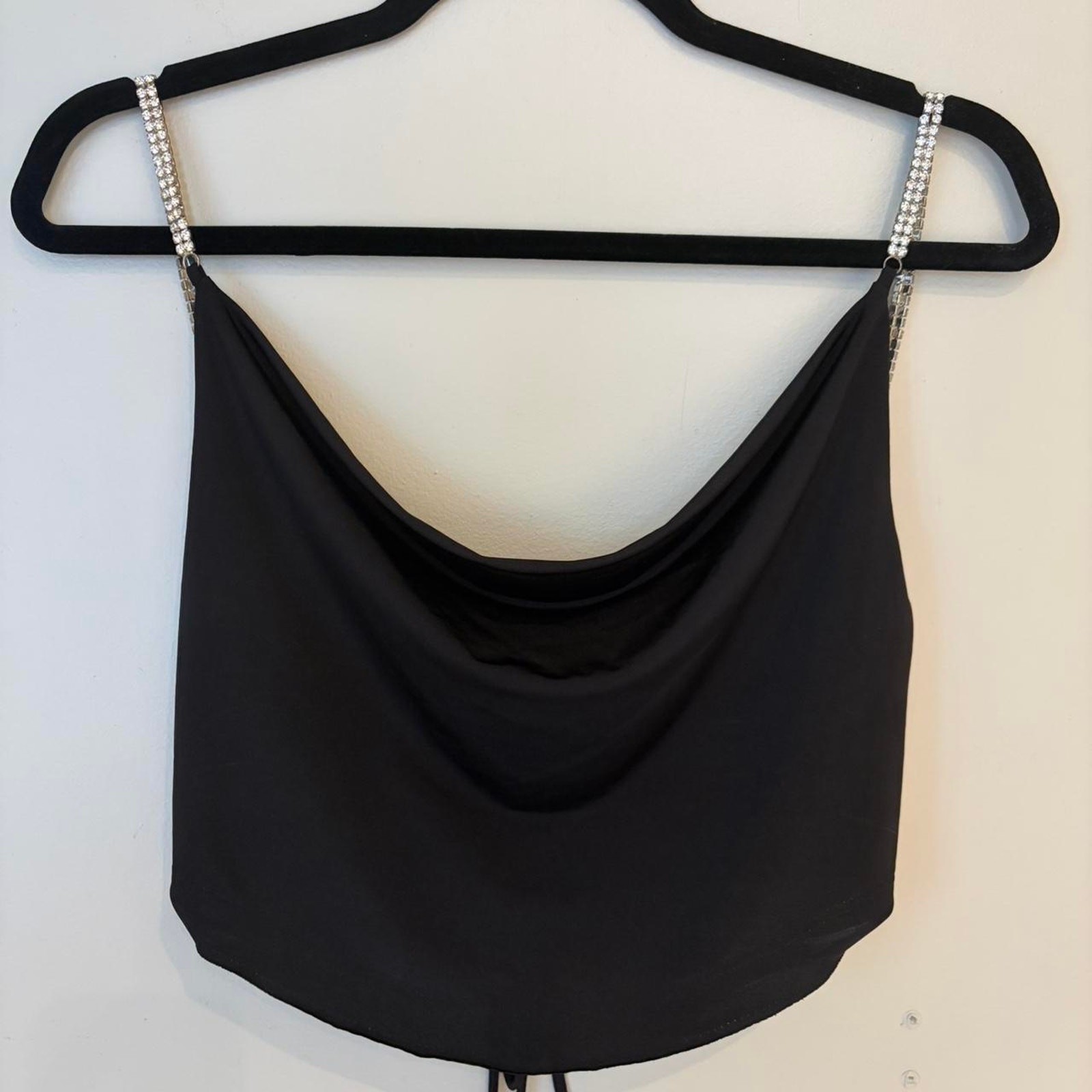 Windsor Black Cowl Neck Rhinestone Strap Top – Size Small