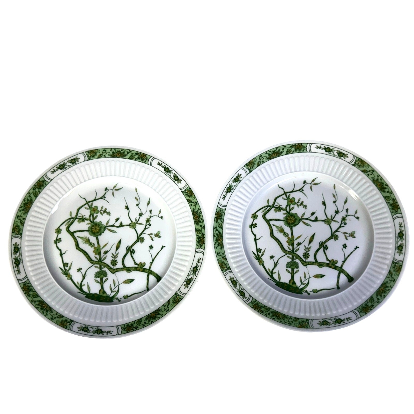 Raynaud Ceralene Limoges Retired 1990 \'Fleur De Jade Green\' Salad Plates-Set 2