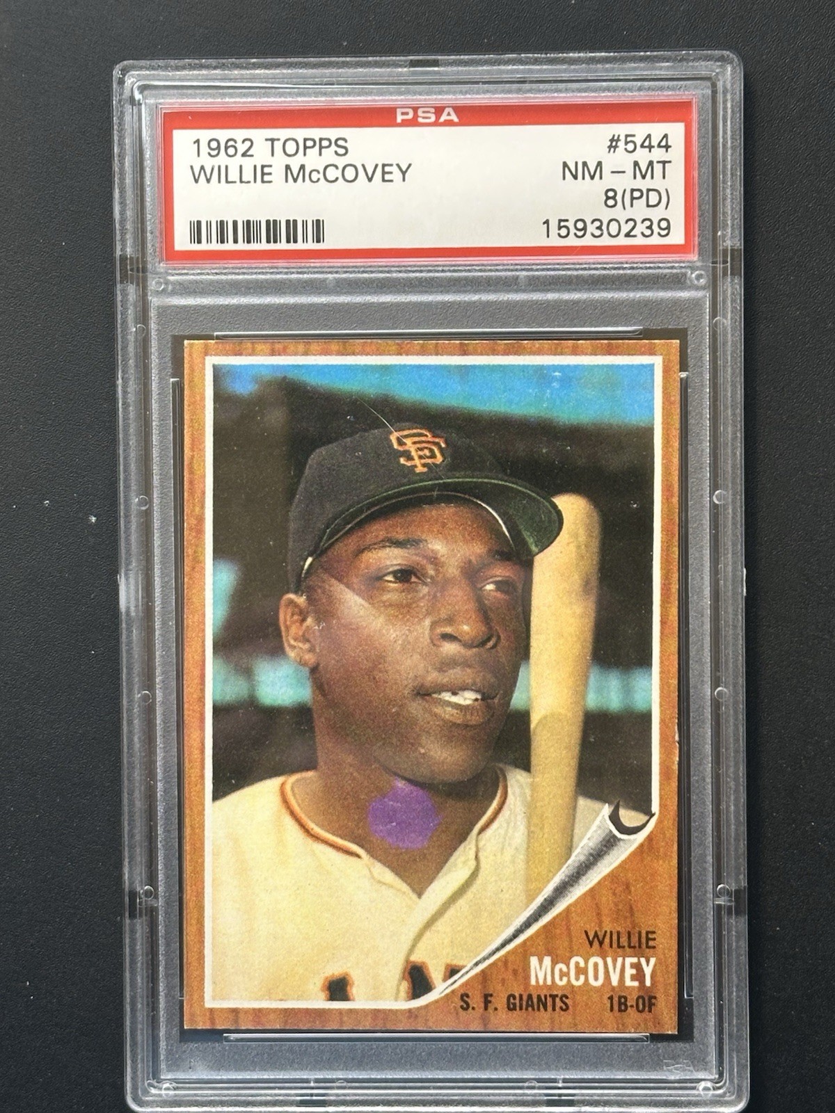 1962 Topps #544 Willie McCovey SHORT PRINT SF Giants HOF PSA 8 (PD) NM-MT 1962 Topps #544 Willie McCovey SHORT PRINT SF Giants HOF PSA 8 (PD) NM-MT